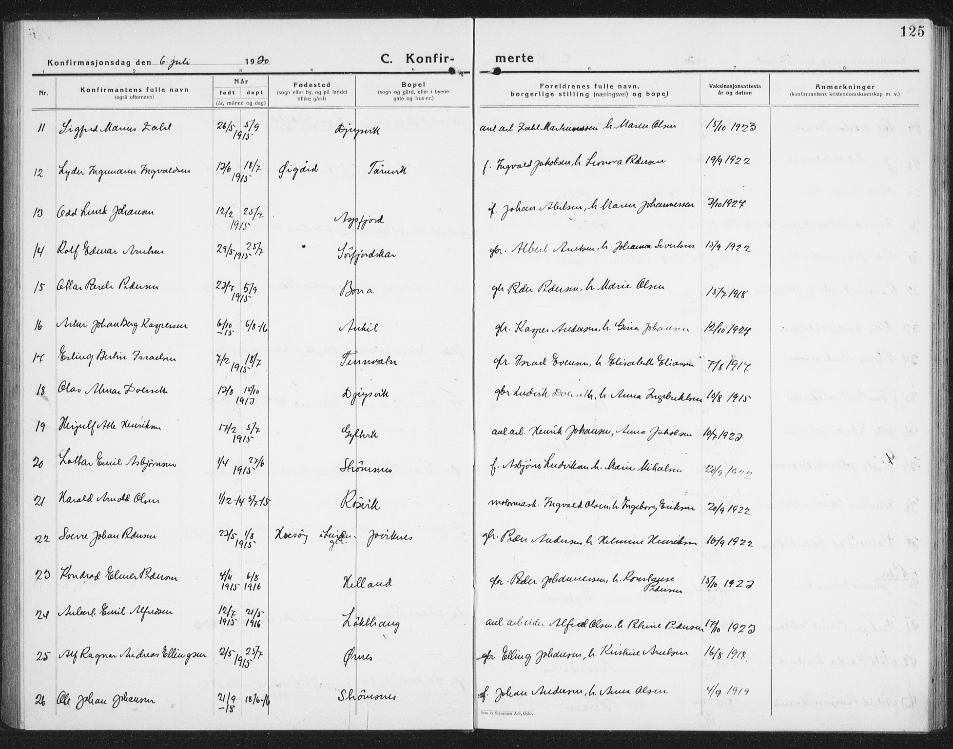 Ministerialprotokoller, klokkerbøker og fødselsregistre - Nordland, AV/SAT-A-1459/854/L0788: Parish register (copy) no. 854C04, 1926-1940, p. 125