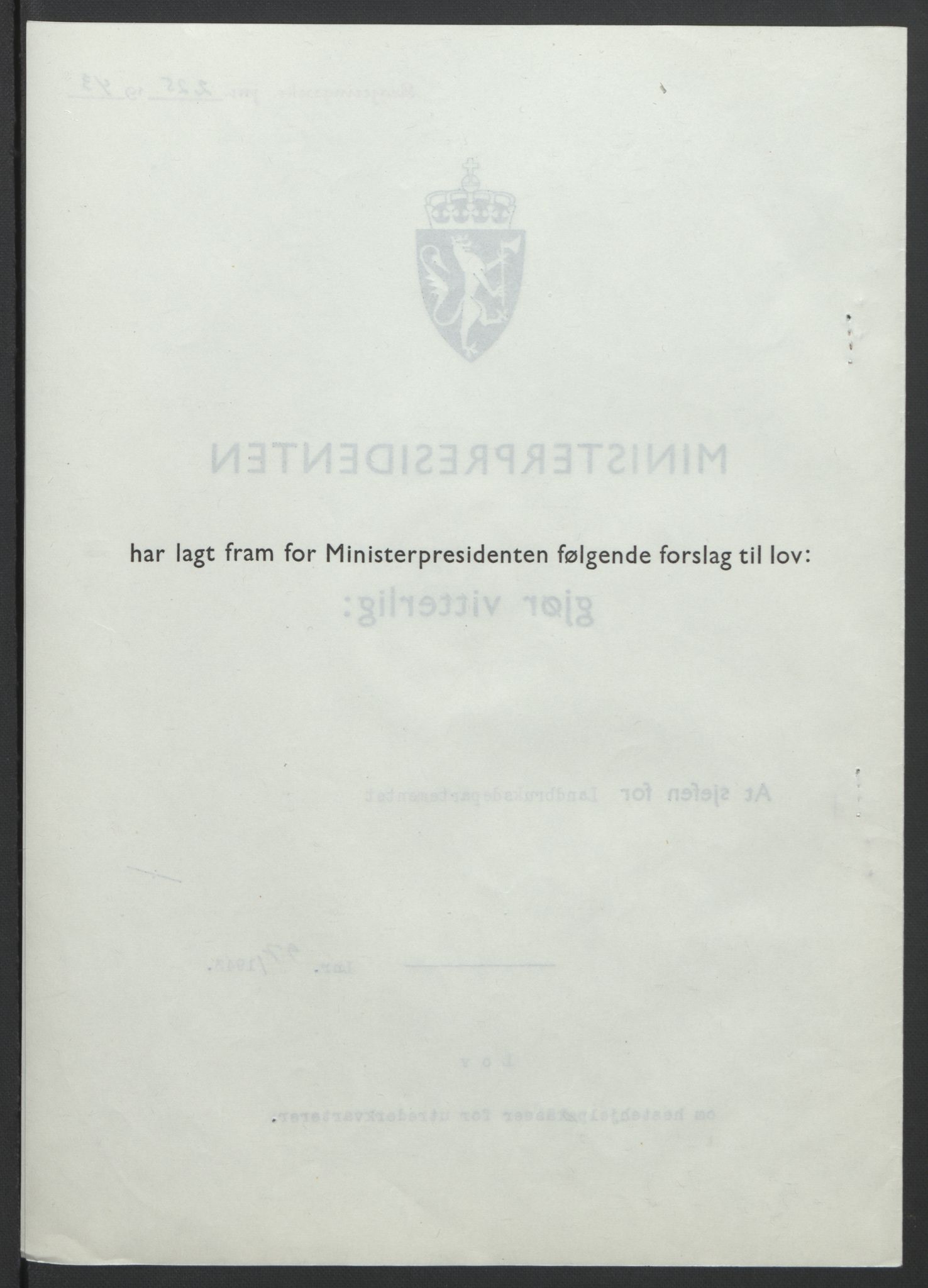 NS-administrasjonen 1940-1945 (Statsrådsekretariatet, de kommisariske statsråder mm), RA/S-4279/D/Db/L0099: Lover, 1943, p. 441