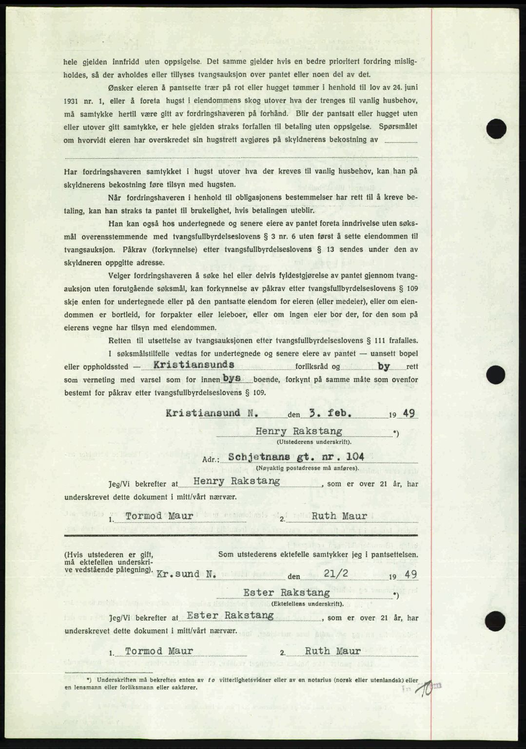 Kristiansund byfogd, AV/SAT-A-4587/A/27: Mortgage book no. 45, 1948-1949, Diary no: : 328/1949