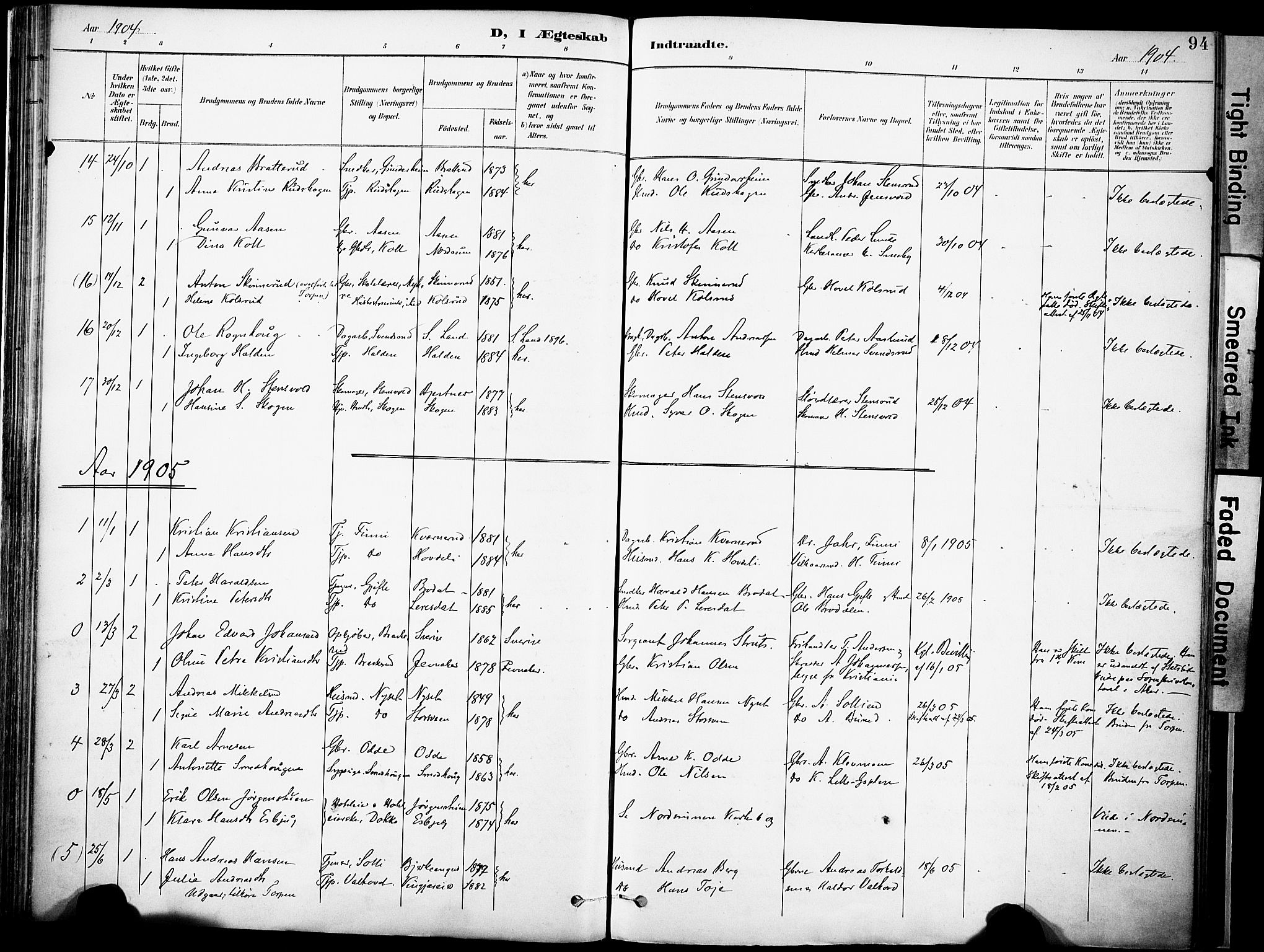 Nordre Land prestekontor, SAH/PREST-124/H/Ha/Haa/L0006: Parish register (official) no. 6, 1897-1914, p. 94
