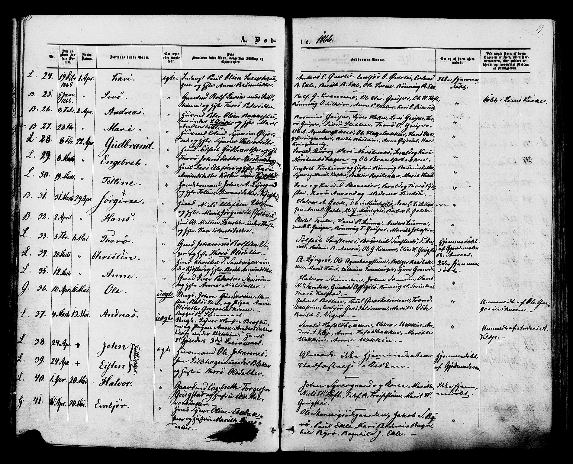 Lom prestekontor, AV/SAH-PREST-070/K/L0007: Parish register (official) no. 7, 1863-1884, p. 19