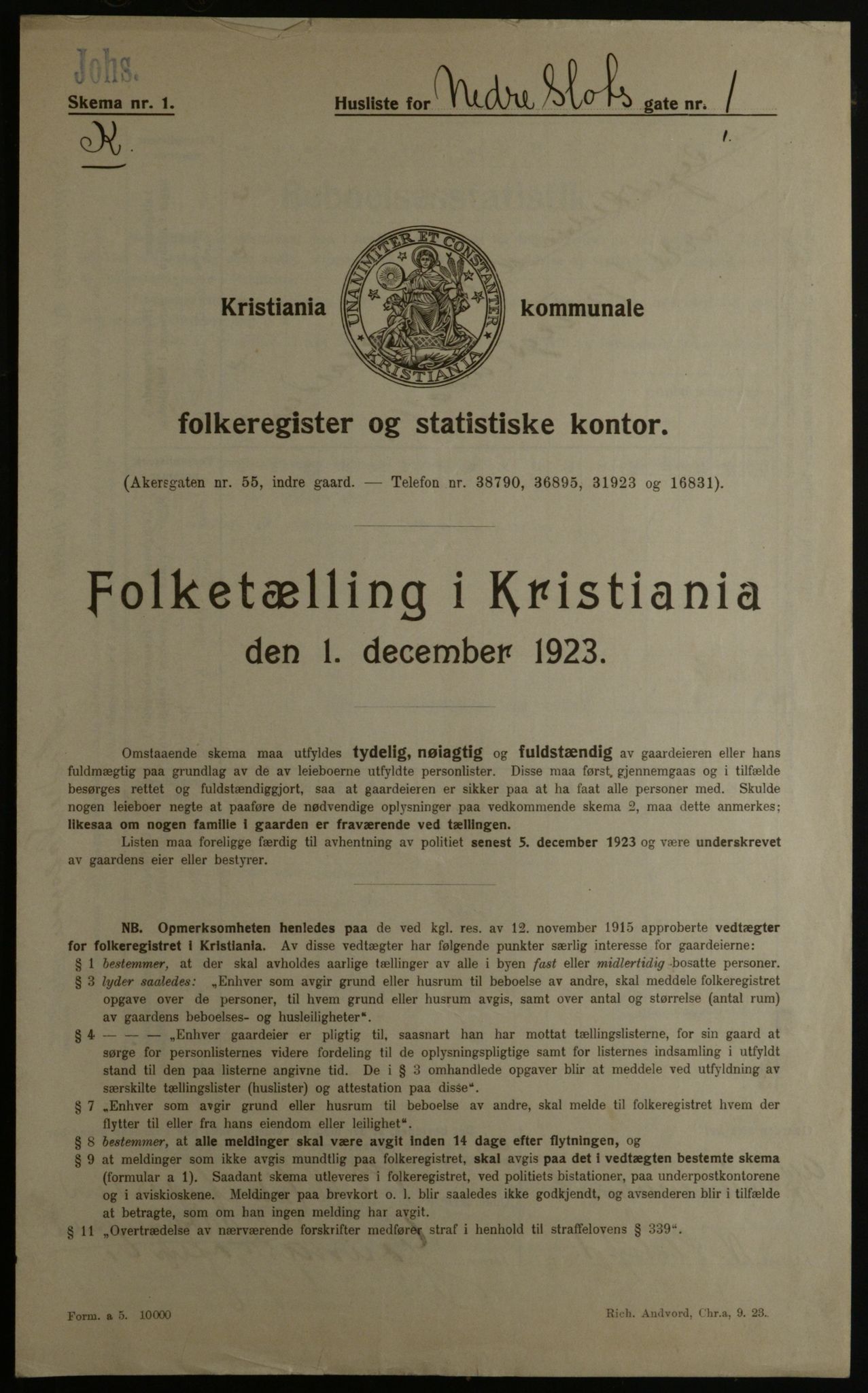 OBA, Municipal Census 1923 for Kristiania, 1923, p. 76441