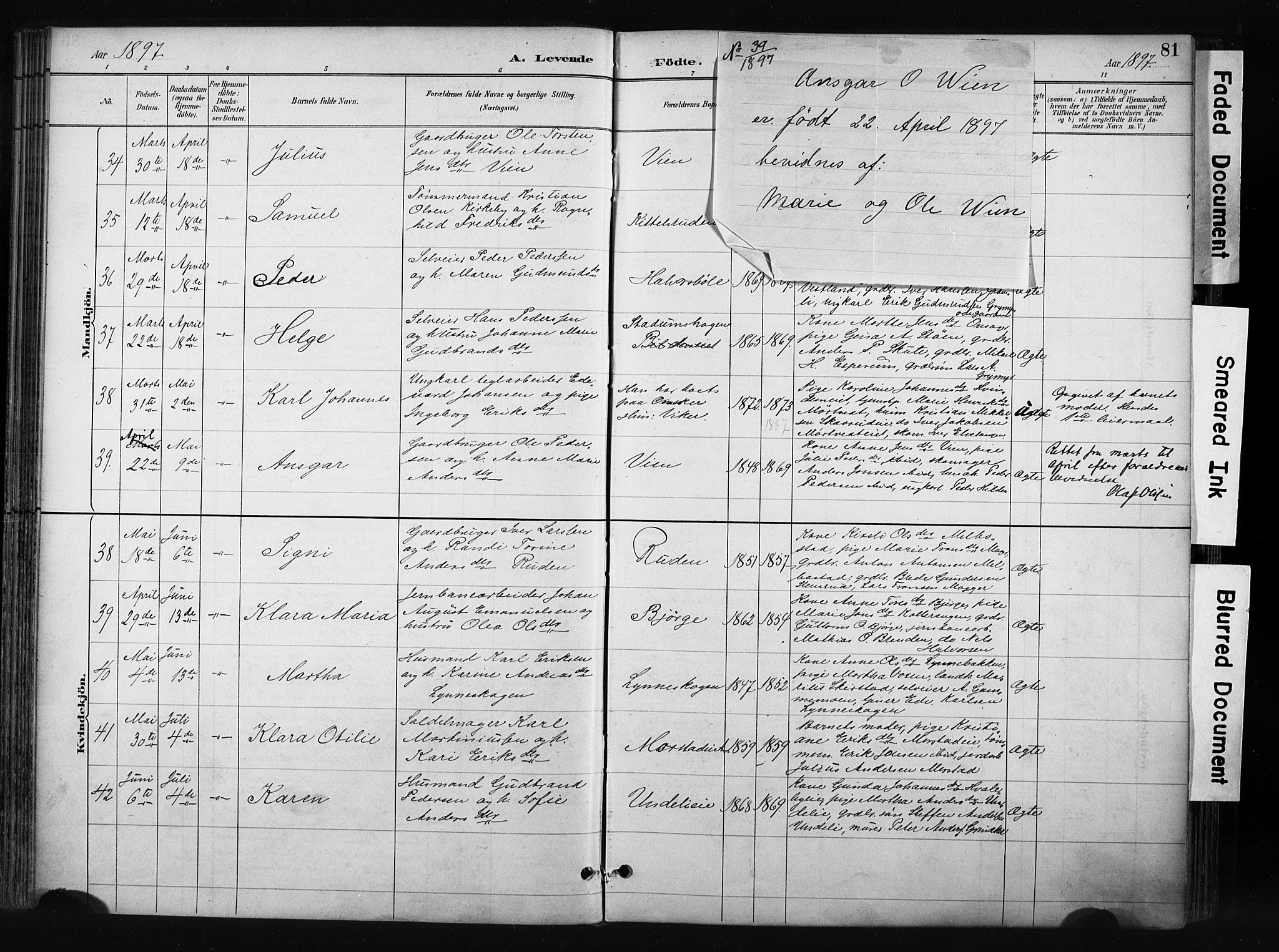 Gran prestekontor, SAH/PREST-112/H/Ha/Haa/L0017: Parish register (official) no. 17, 1889-1897, p. 81