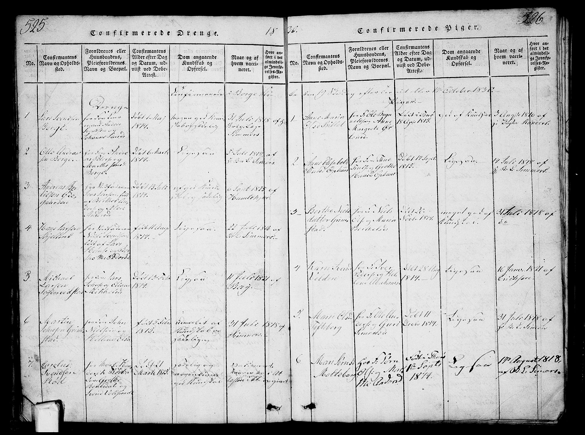 Borge prestekontor Kirkebøker, AV/SAO-A-10903/G/Ga/L0001: Parish register (copy) no.  I 1, 1815-1835, p. 525-526