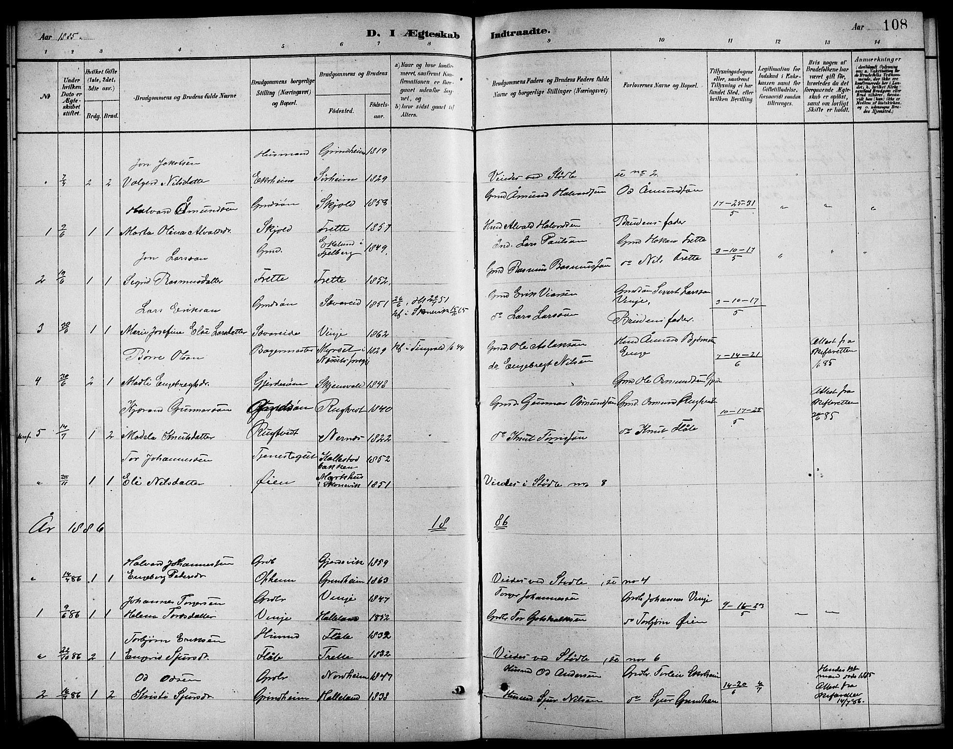 Etne sokneprestembete, SAB/A-75001/H/Hab: Parish register (copy) no. C 4, 1879-1896, p. 108