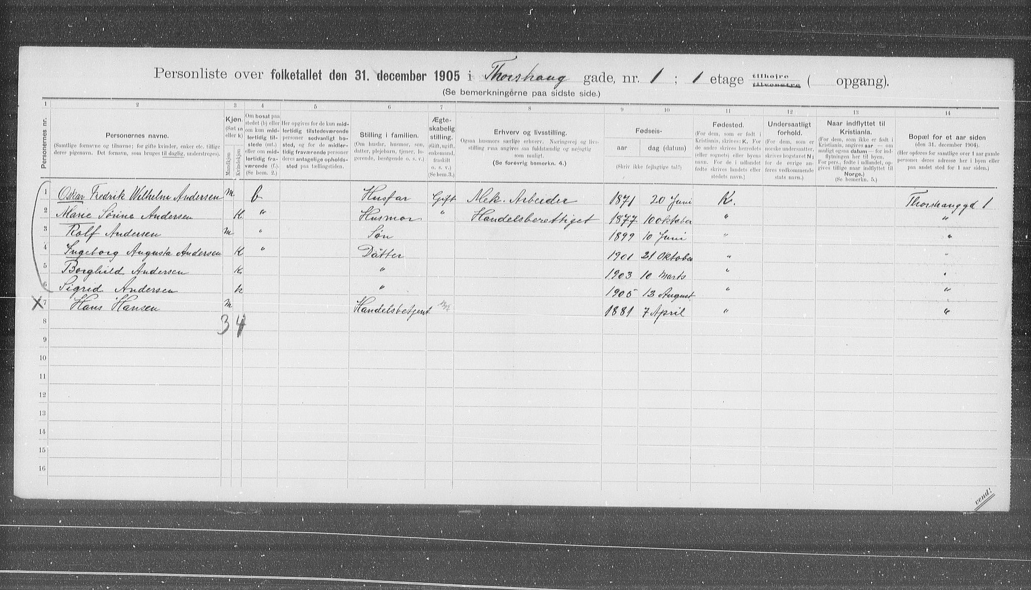 OBA, Municipal Census 1905 for Kristiania, 1905, p. 59846