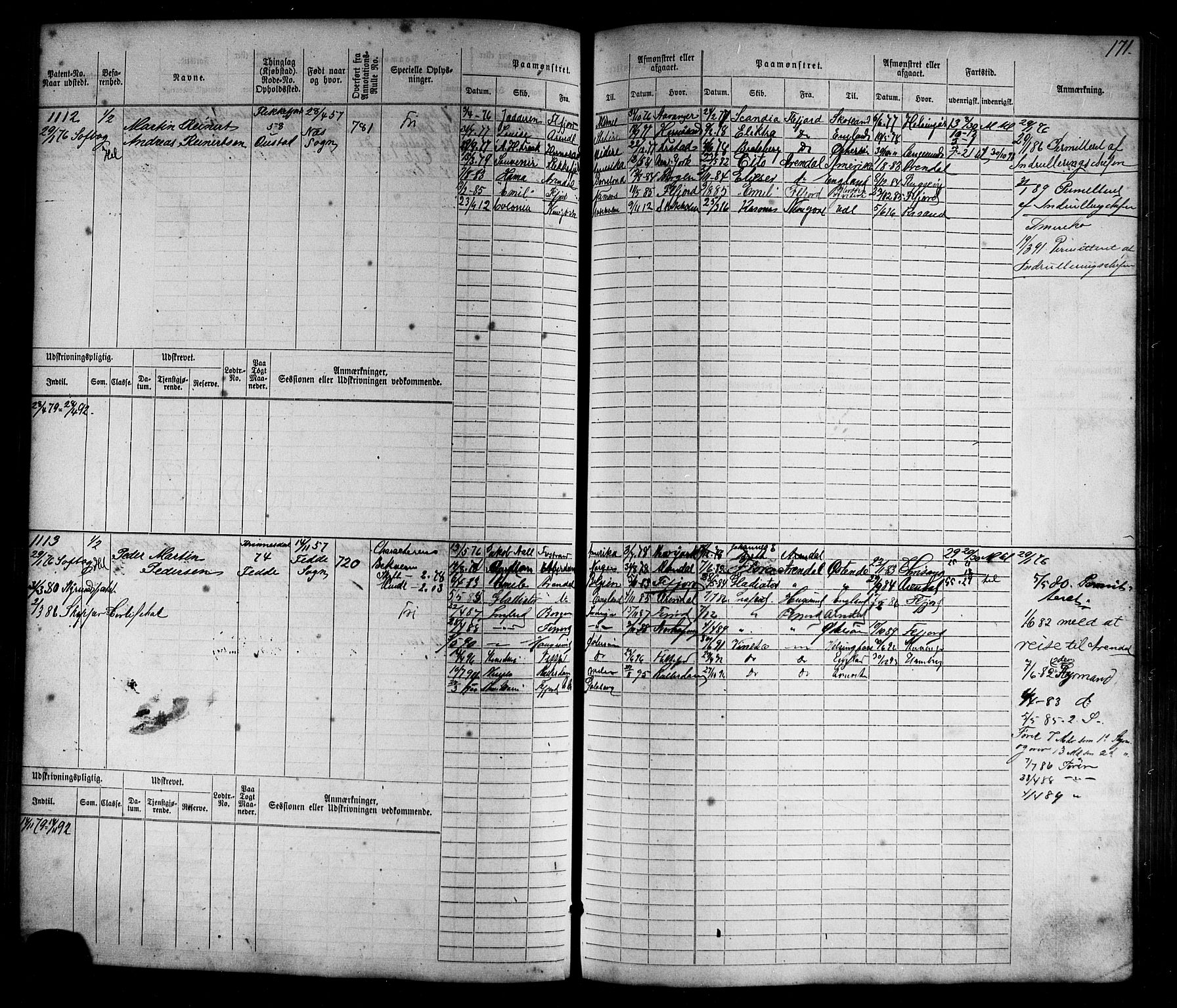 Flekkefjord mønstringskrets, AV/SAK-2031-0018/F/Fb/L0009: Hovedrulle nr 771-1533, Æ-6, 1868-1900, p. 177