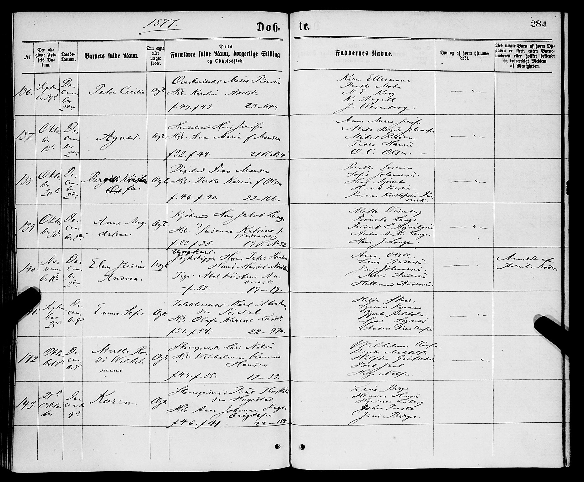 Korskirken sokneprestembete, SAB/A-76101/H/Haa/L0020: Parish register (official) no. B 6, 1871-1878, p. 284