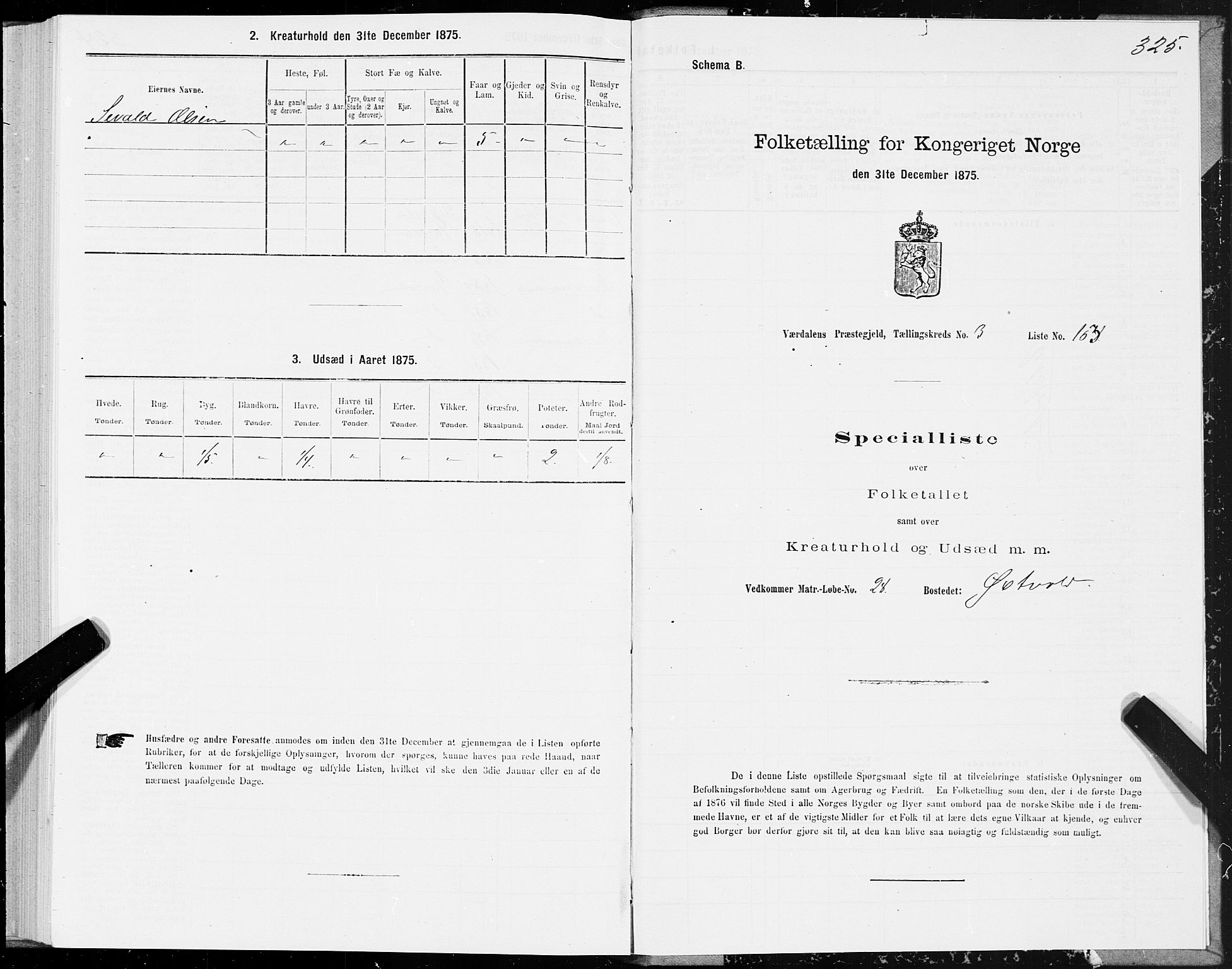 SAT, 1875 census for 1721P Verdal, 1875, p. 2325