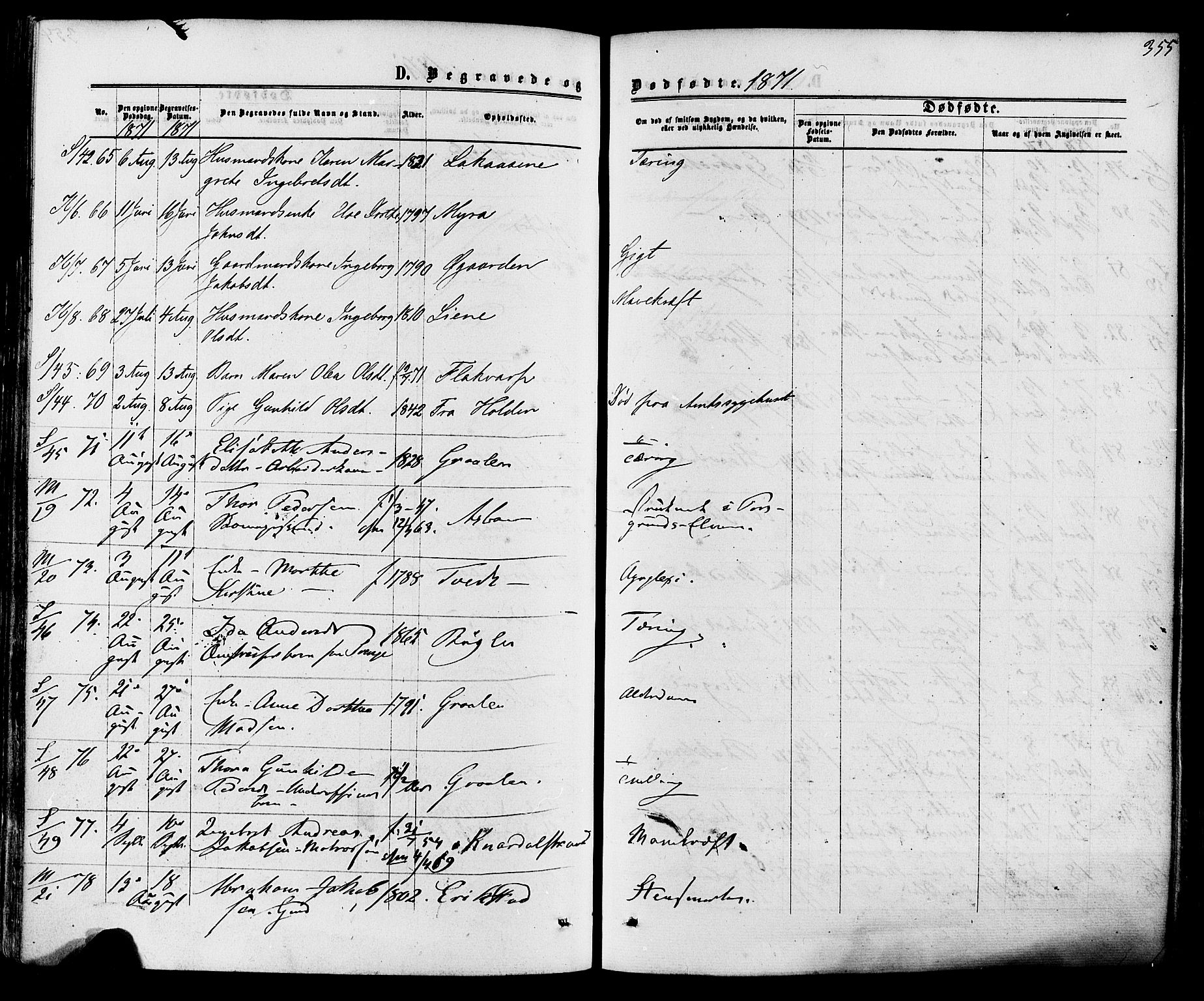 Solum kirkebøker, AV/SAKO-A-306/F/Fa/L0008: Parish register (official) no. I 8, 1865-1876, p. 355