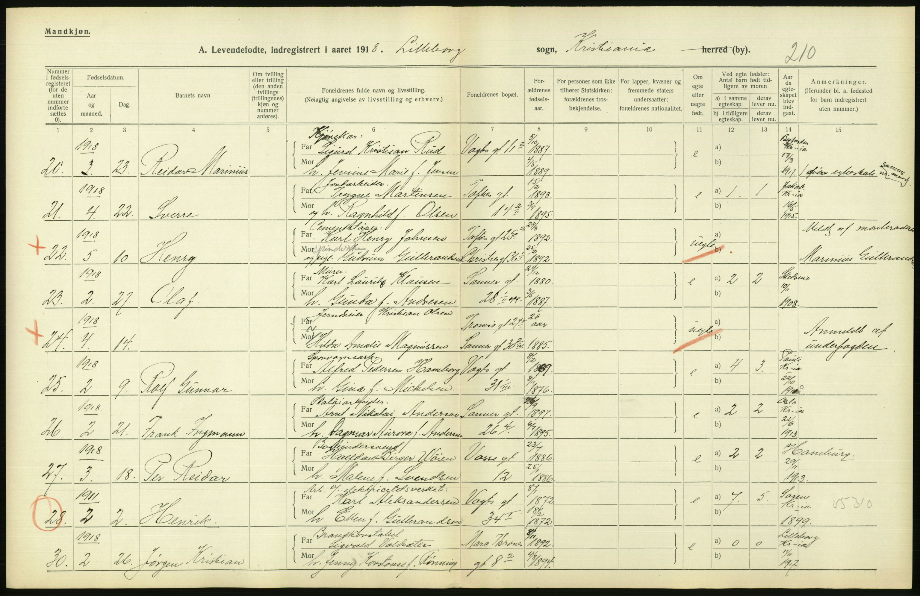 Statistisk sentralbyrå, Sosiodemografiske emner, Befolkning, AV/RA-S-2228/D/Df/Dfb/Dfbh/L0008: Kristiania: Levendefødte menn og kvinner., 1918, p. 862