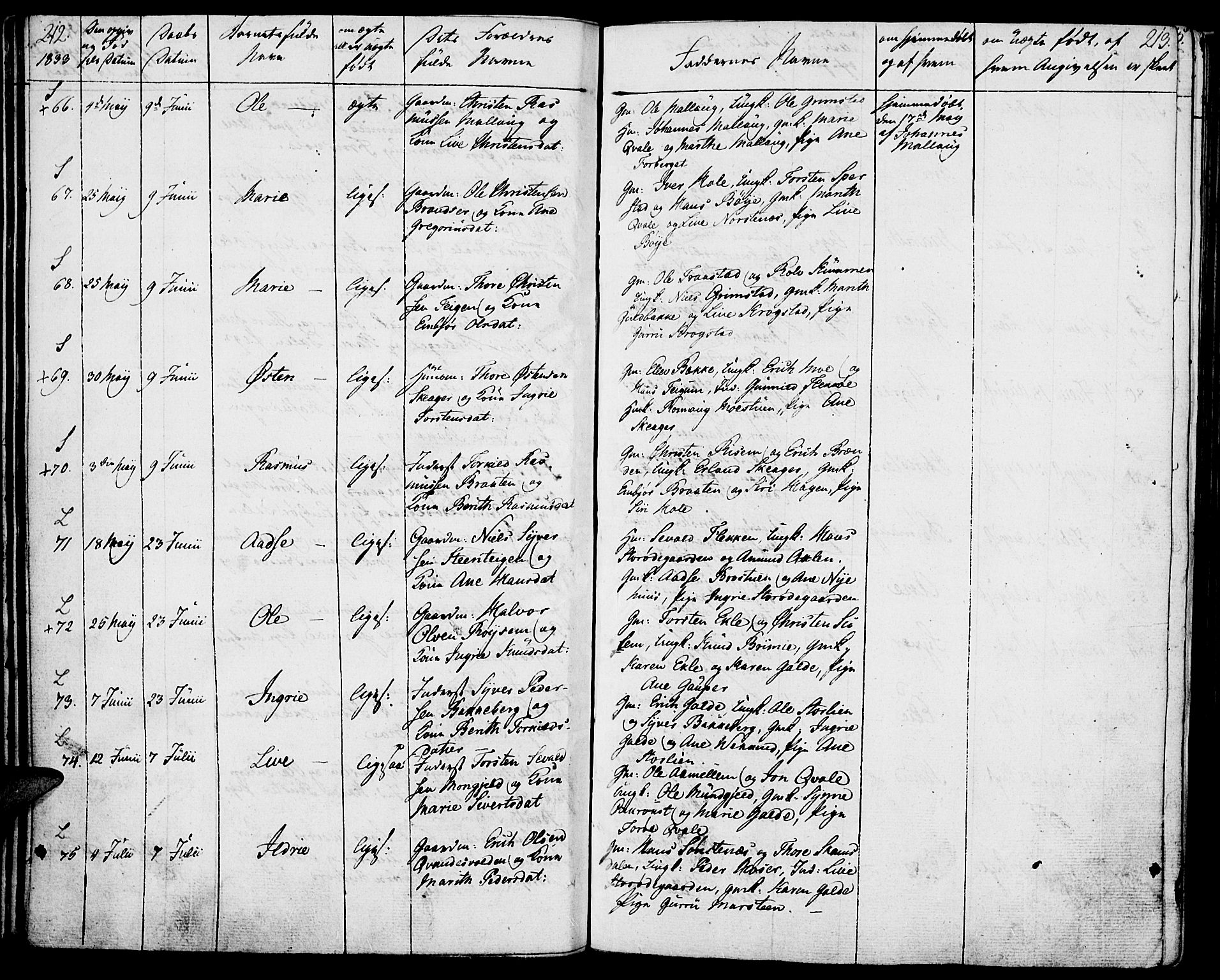 Lom prestekontor, AV/SAH-PREST-070/K/L0005: Parish register (official) no. 5, 1825-1837, p. 212-213