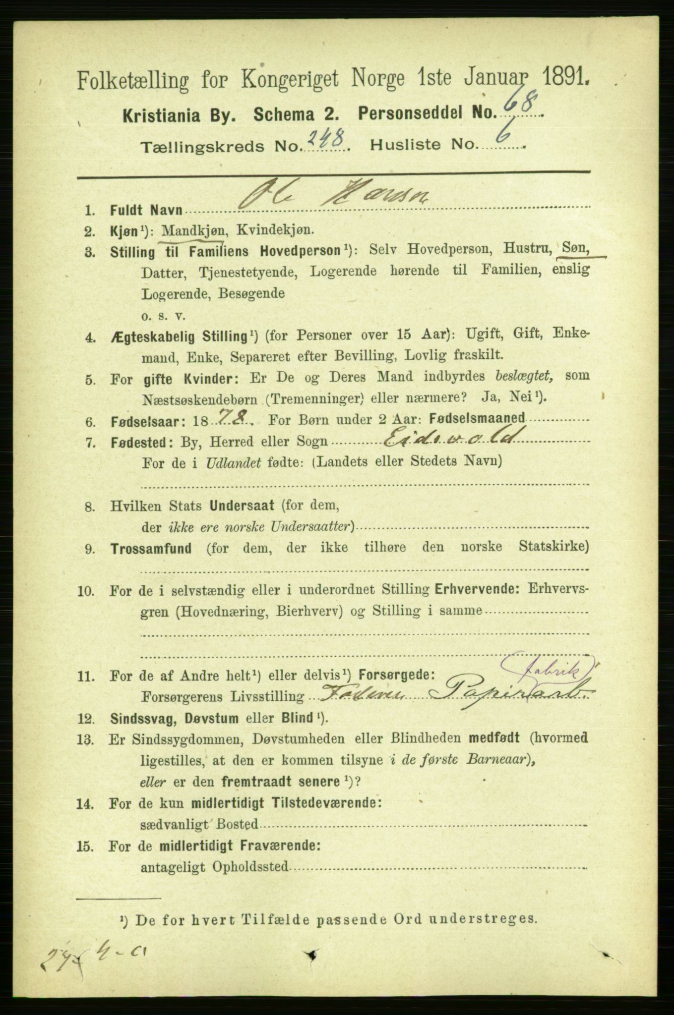 RA, 1891 census for 0301 Kristiania, 1891, p. 151291