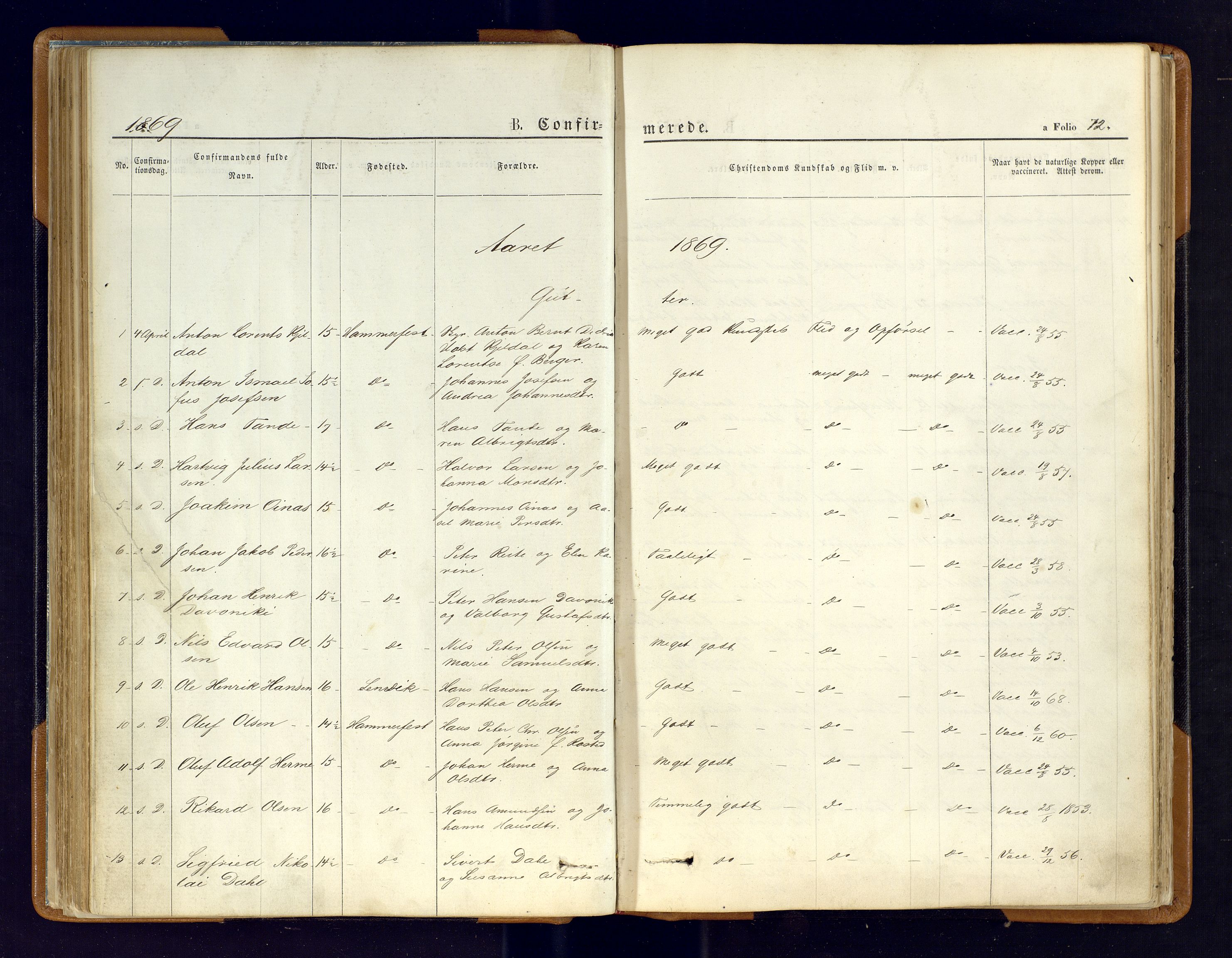 Hammerfest sokneprestkontor, SATØ/S-1347/H/Ha/L0006.kirke: Parish register (official) no. 6, 1869-1877, p. 72