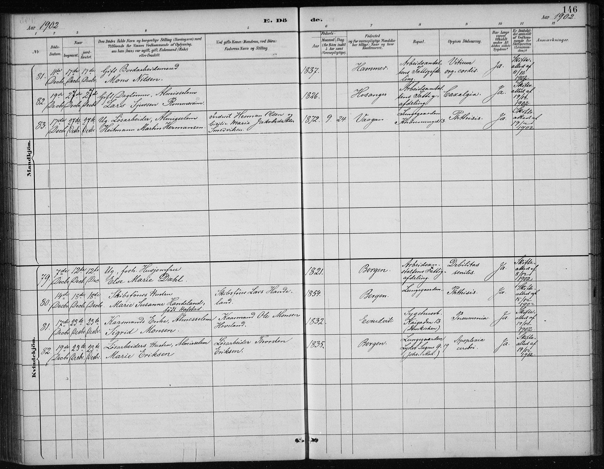 Bergen kommunale pleiehjem - stiftelsespresten, AV/SAB-A-100281: Parish register (official) no. A 5, 1887-1908, p. 146