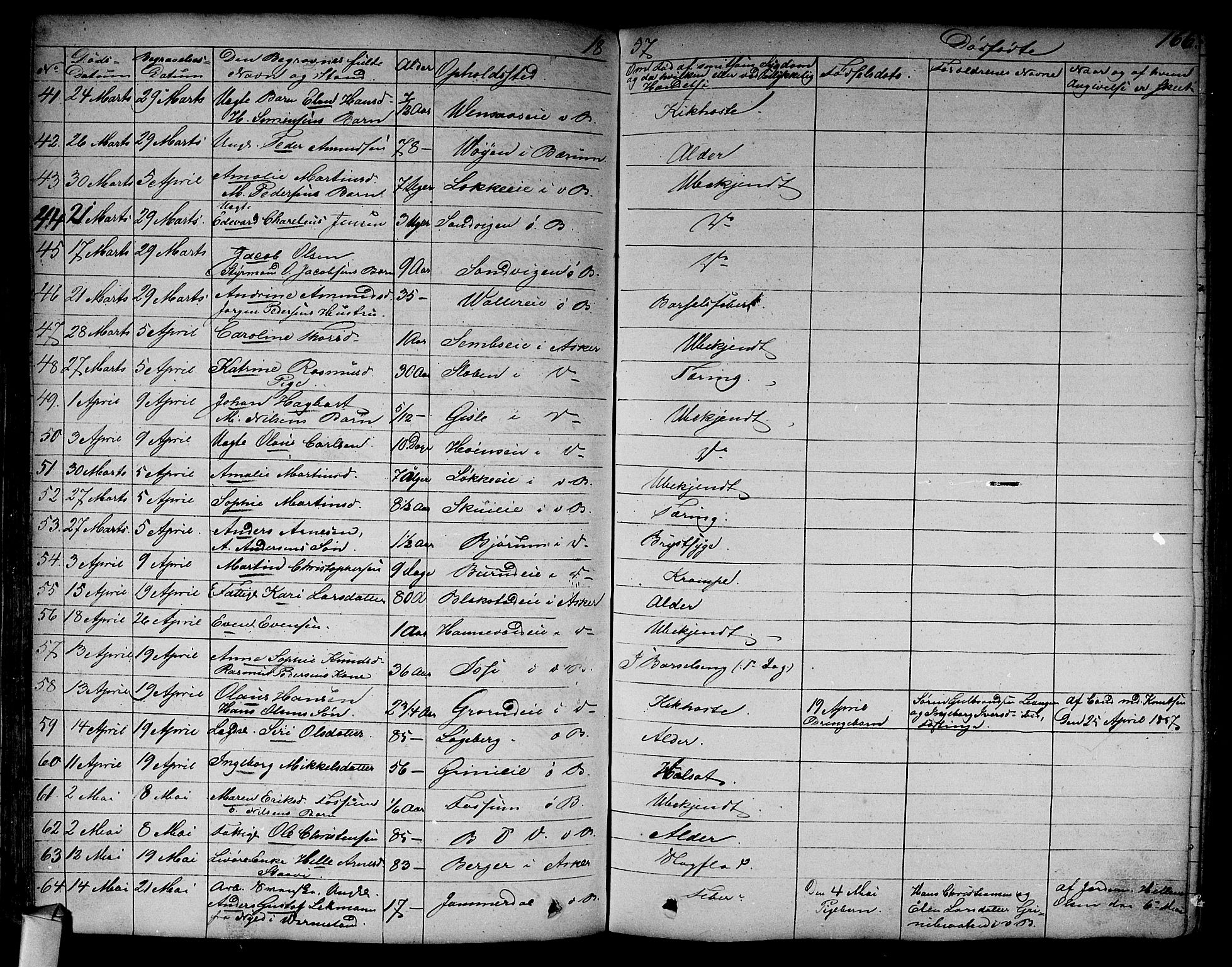 Asker prestekontor Kirkebøker, AV/SAO-A-10256a/F/Fa/L0011: Parish register (official) no. I 11, 1825-1878, p. 166