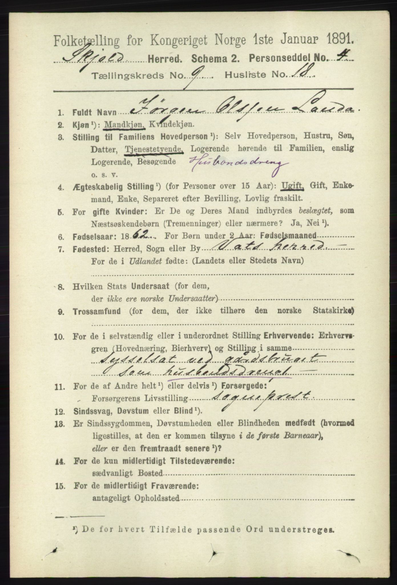 RA, 1891 census for 1154 Skjold, 1891, p. 1886