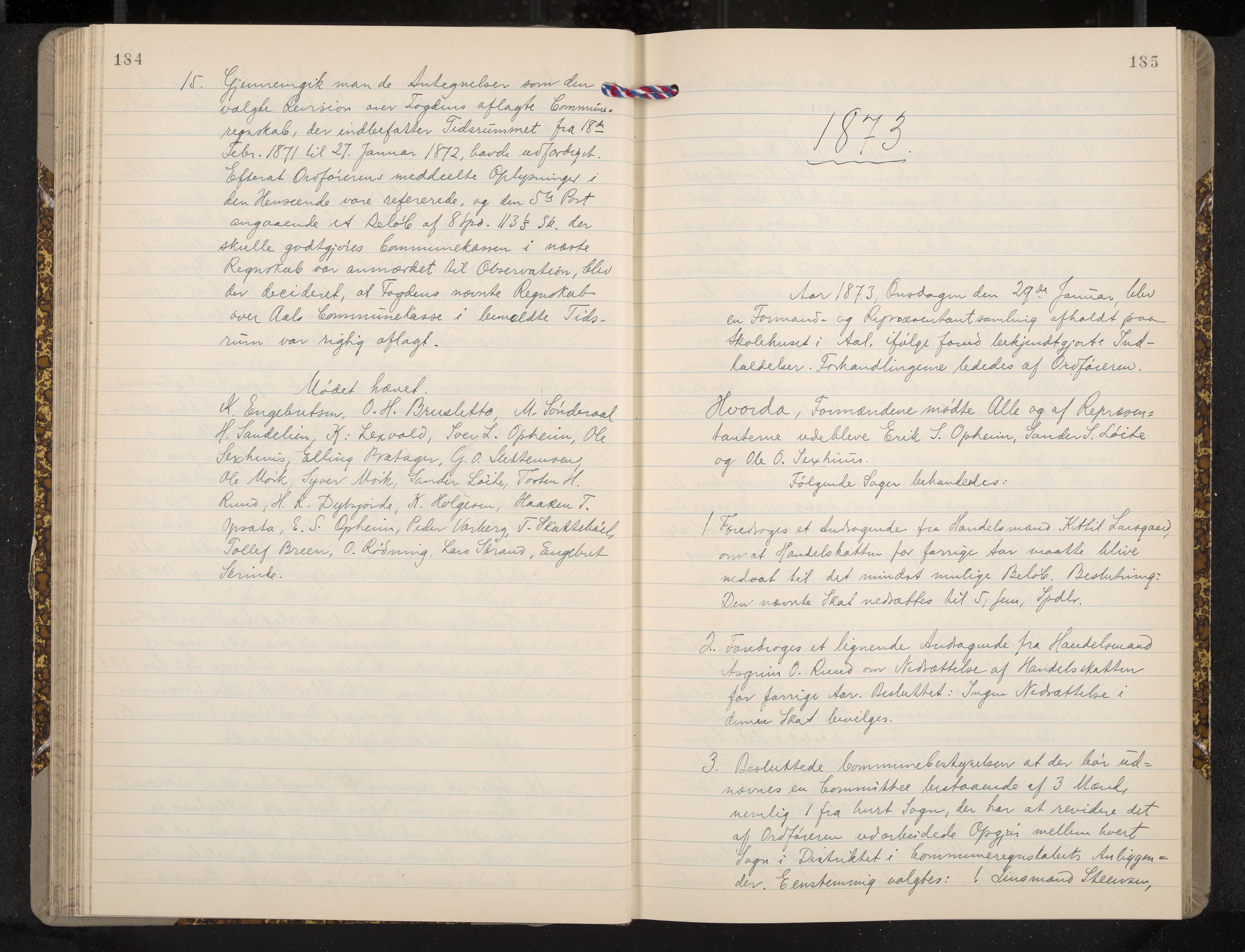 Ål formannskap og sentraladministrasjon, IKAK/0619021/A/Aa/L0003: Utskrift av møtebok, 1864-1880, p. 184-185