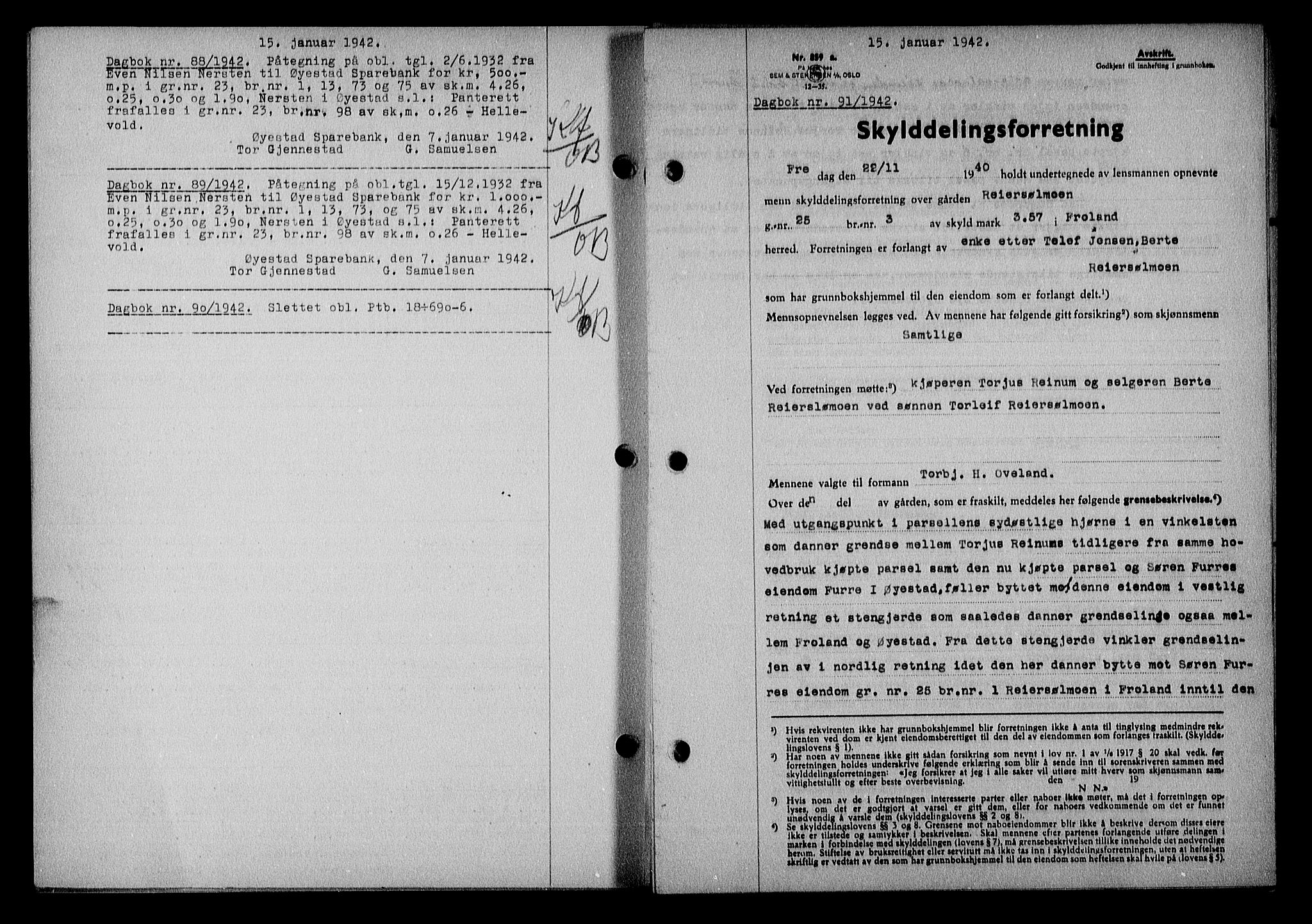 Nedenes sorenskriveri, SAK/1221-0006/G/Gb/Gba/L0049: Mortgage book no. A-III, 1941-1942, Diary no: : 91/1942