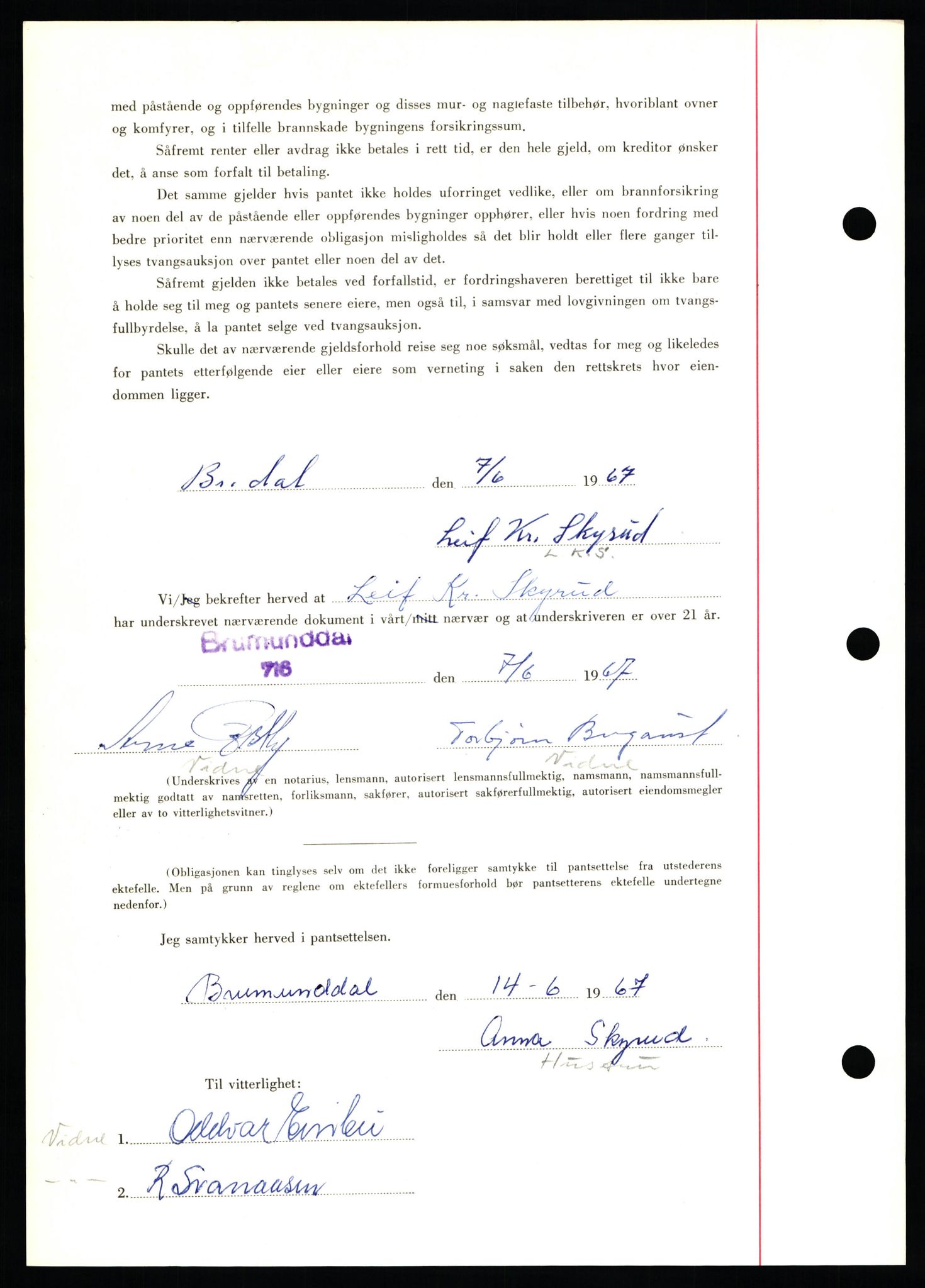 Nord-Hedmark sorenskriveri, SAH/TING-012/H/Hb/Hbf/L0071: Mortgage book no. B71, 1967-1967, Diary no: : 2712/1967