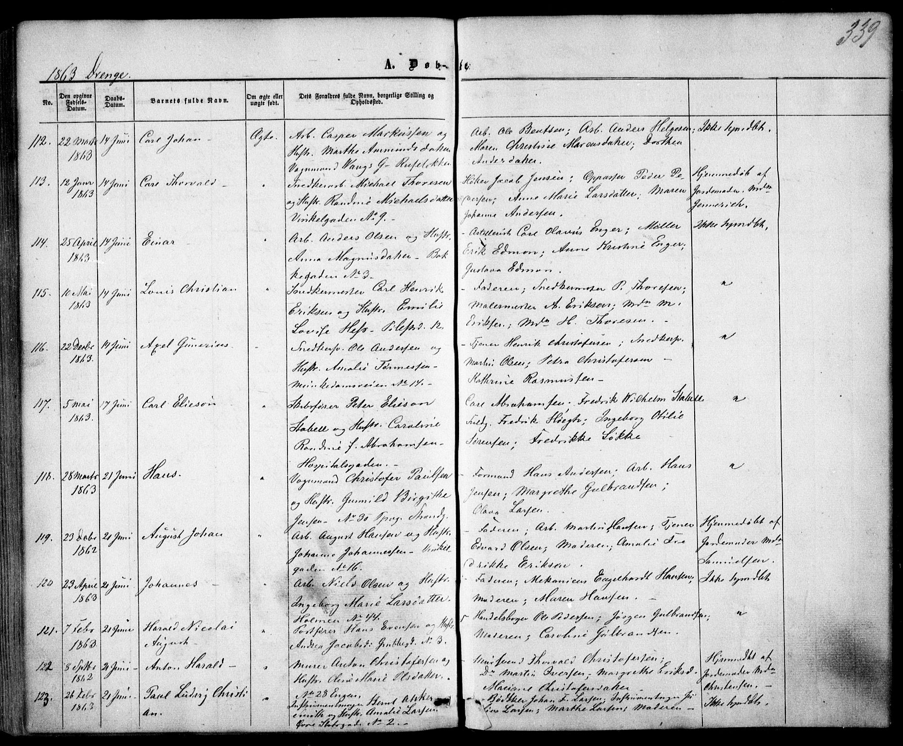 Trefoldighet prestekontor Kirkebøker, AV/SAO-A-10882/F/Fa/L0001: Parish register (official) no. I 1, 1858-1863, p. 339