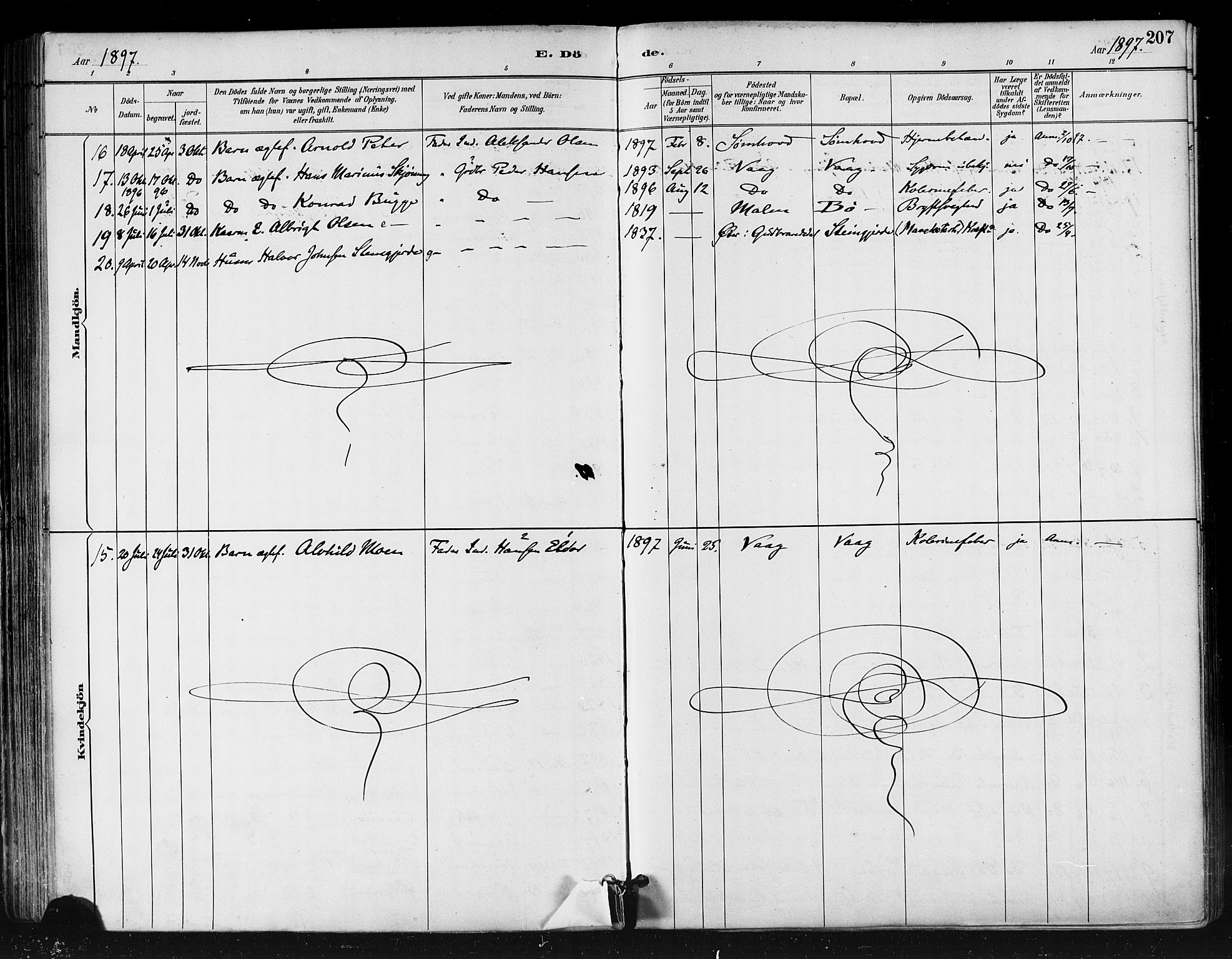 Ministerialprotokoller, klokkerbøker og fødselsregistre - Nordland, AV/SAT-A-1459/812/L0178: Parish register (official) no. 812A07, 1886-1900, p. 207