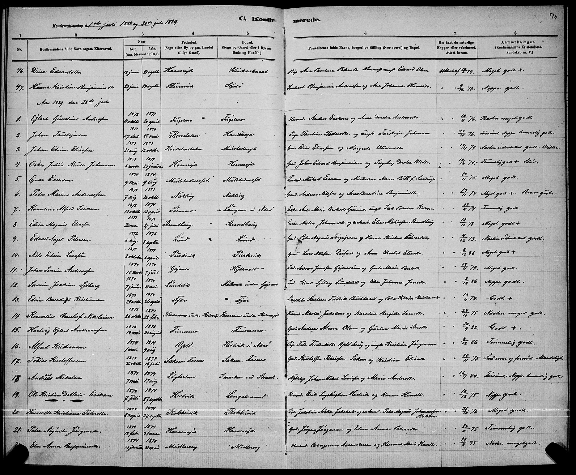 Ministerialprotokoller, klokkerbøker og fødselsregistre - Nord-Trøndelag, SAT/A-1458/780/L0651: Parish register (copy) no. 780C03, 1884-1898, p. 70
