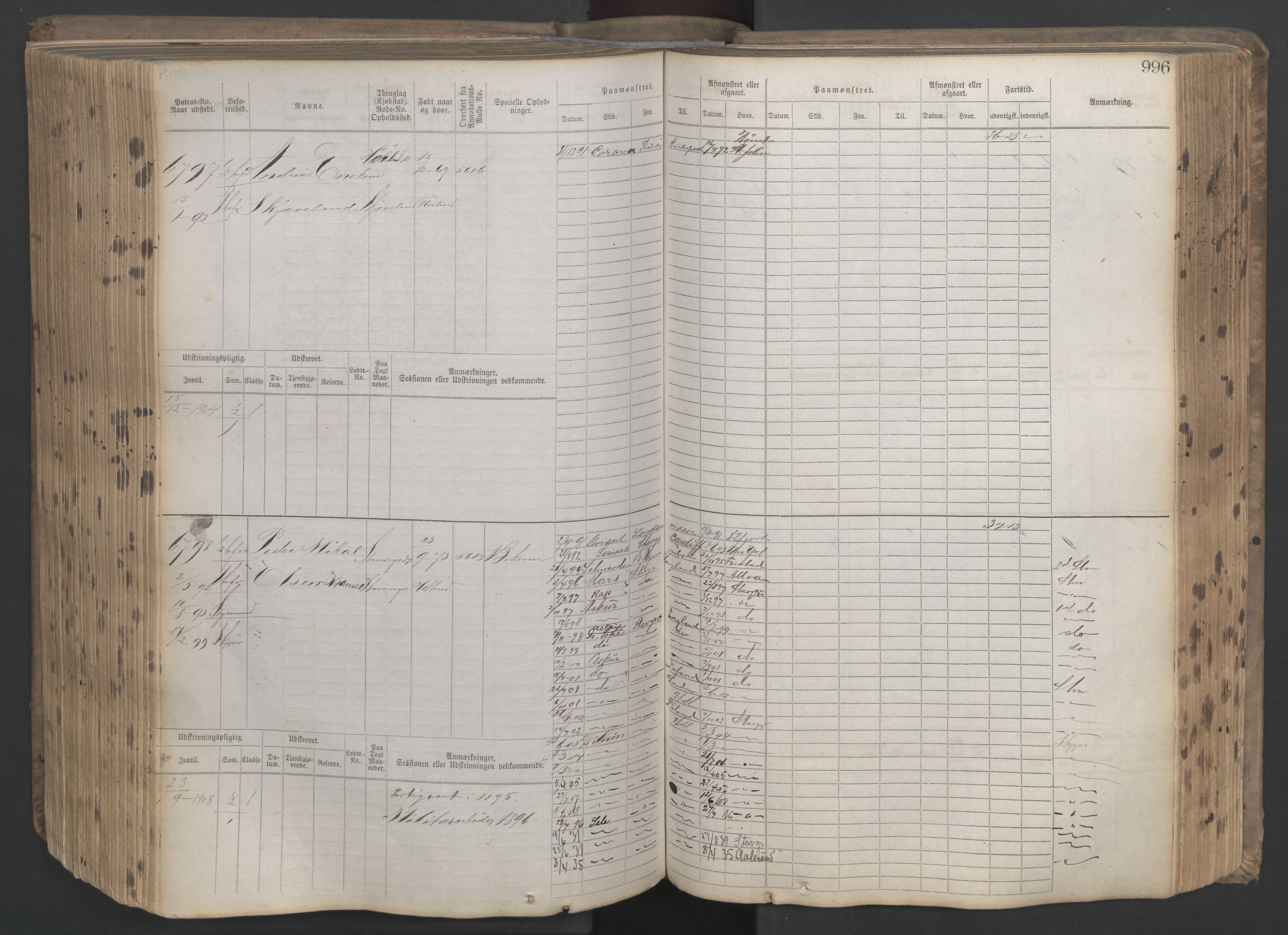 Stavanger sjømannskontor, AV/SAST-A-102006/F/Fb/Fbb/L0021: Sjøfartshovedrulle patnentnr. 6005-7204 (dublett), 1887, p. 401