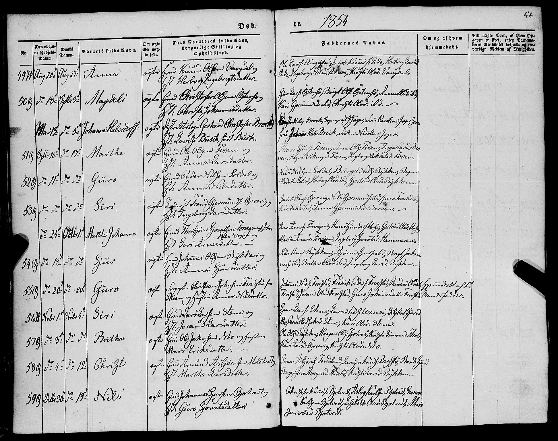 Kvam sokneprestembete, AV/SAB-A-76201/H/Haa: Parish register (official) no. A 8, 1844-1863, p. 56