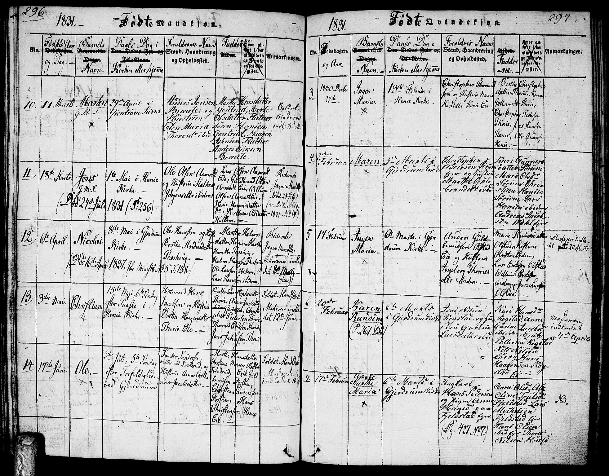 Gjerdrum prestekontor Kirkebøker, SAO/A-10412b/G/Ga/L0001: Parish register (copy) no. I 1, 1816-1837, p. 296-297