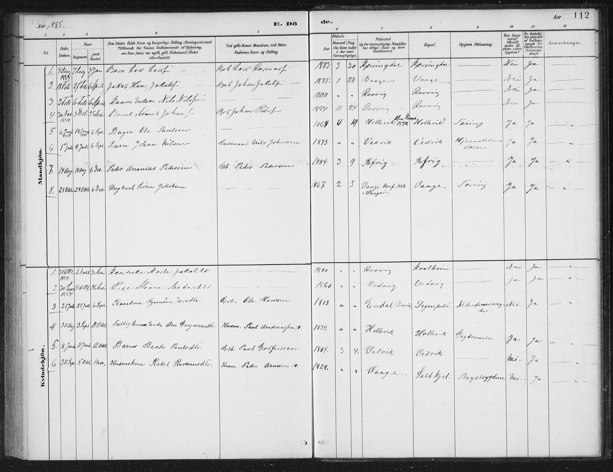 Selje sokneprestembete, SAB/A-99938/H/Ha/Haa/Haac/L0001: Parish register (official) no. C  1, 1881-1888, p. 112