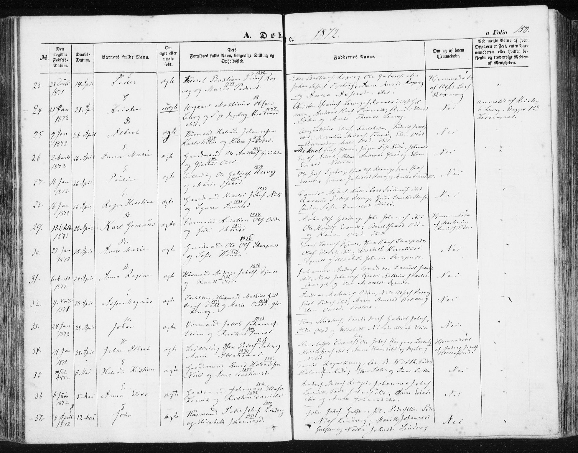 Ministerialprotokoller, klokkerbøker og fødselsregistre - Møre og Romsdal, AV/SAT-A-1454/581/L0937: Parish register (official) no. 581A05, 1853-1872, p. 150