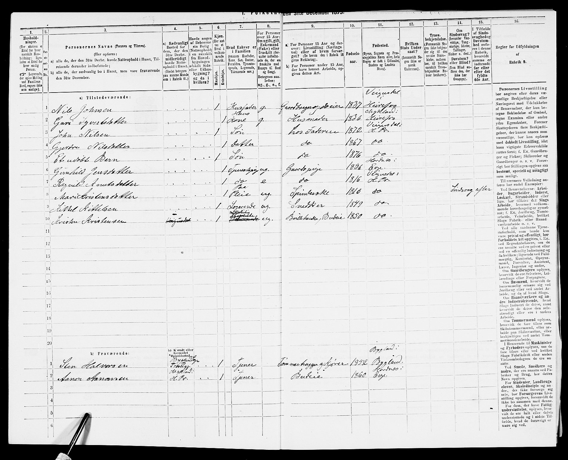 SAK, 1875 census for 0933P Herefoss, 1875, p. 391