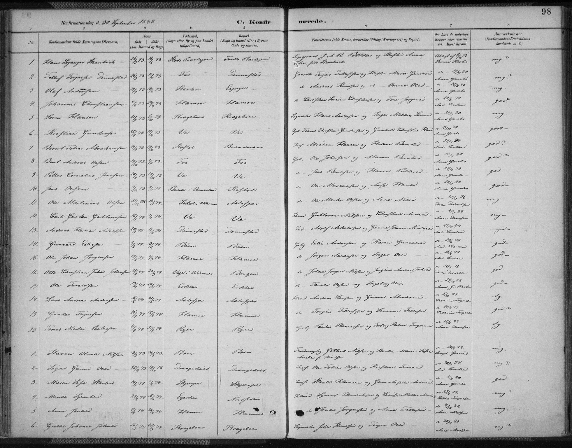 Tveit sokneprestkontor, AV/SAK-1111-0043/F/Fa/L0007: Parish register (official) no. A 7, 1887-1908, p. 98