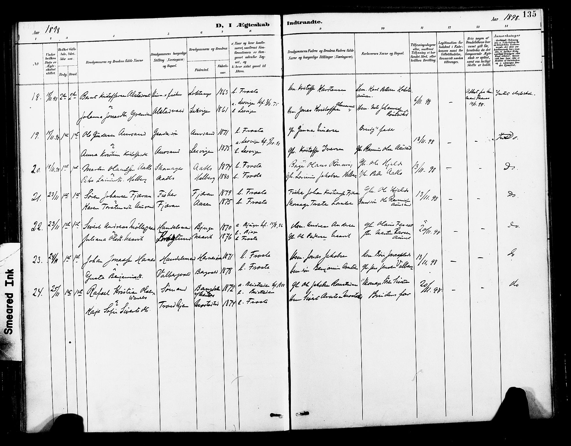 Ministerialprotokoller, klokkerbøker og fødselsregistre - Nord-Trøndelag, SAT/A-1458/713/L0121: Parish register (official) no. 713A10, 1888-1898, p. 135
