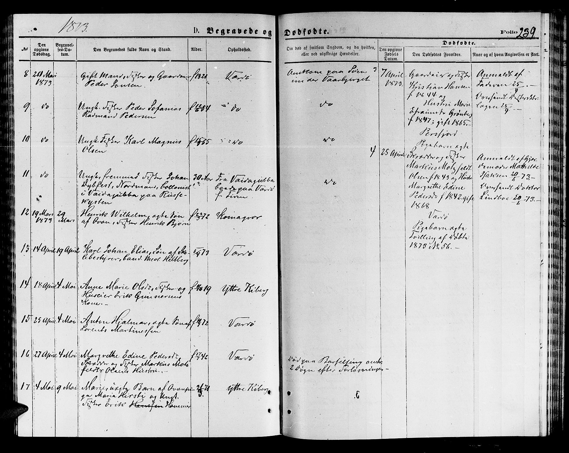 Vardø sokneprestkontor, AV/SATØ-S-1332/H/Hb/L0003klokker: Parish register (copy) no. 3, 1871-1878, p. 239