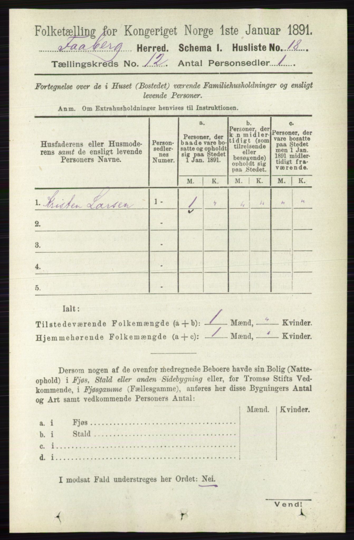 RA, 1891 census for 0524 Fåberg, 1891, p. 4710