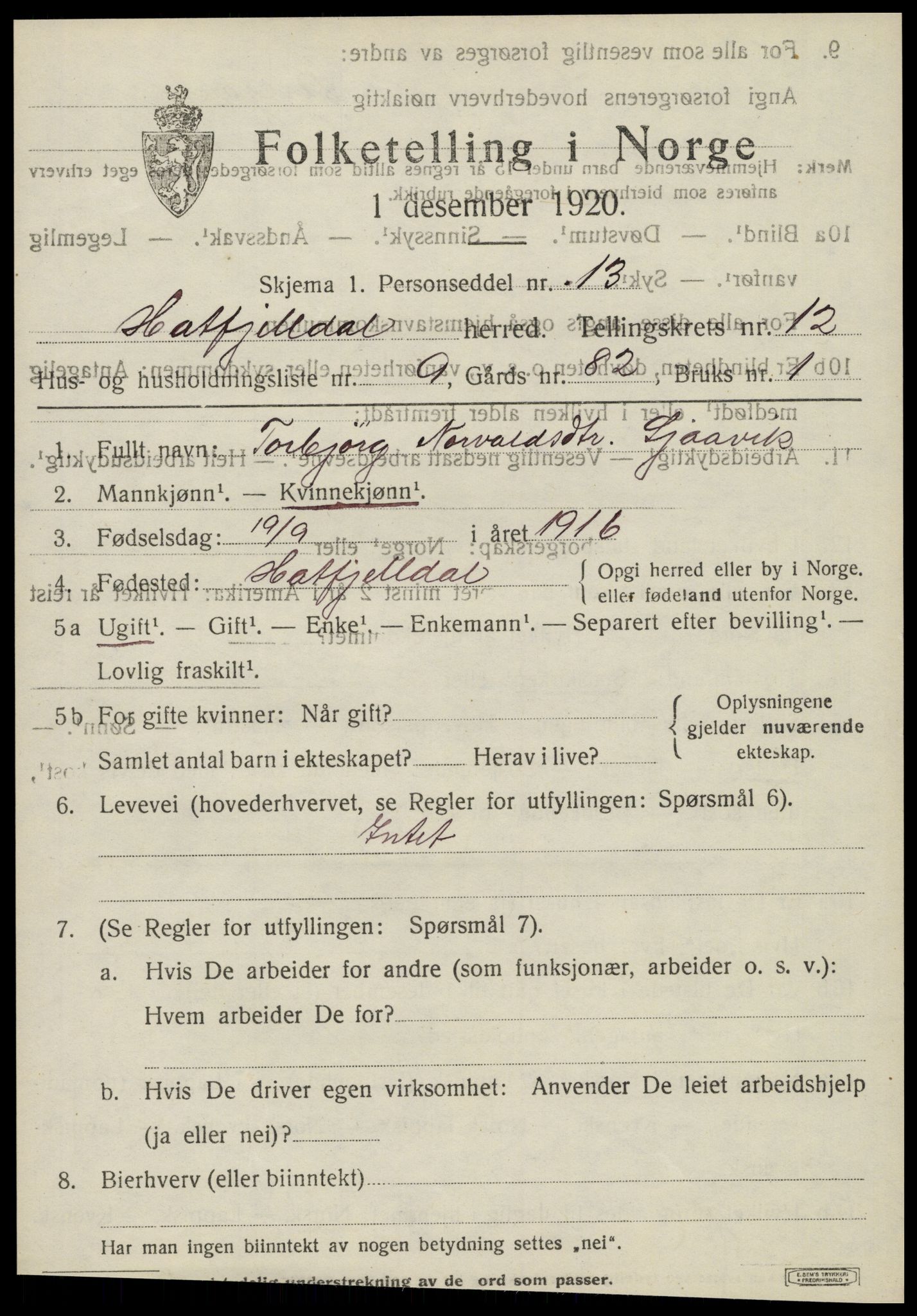 SAT, 1920 census for Hattfjelldal, 1920, p. 2888