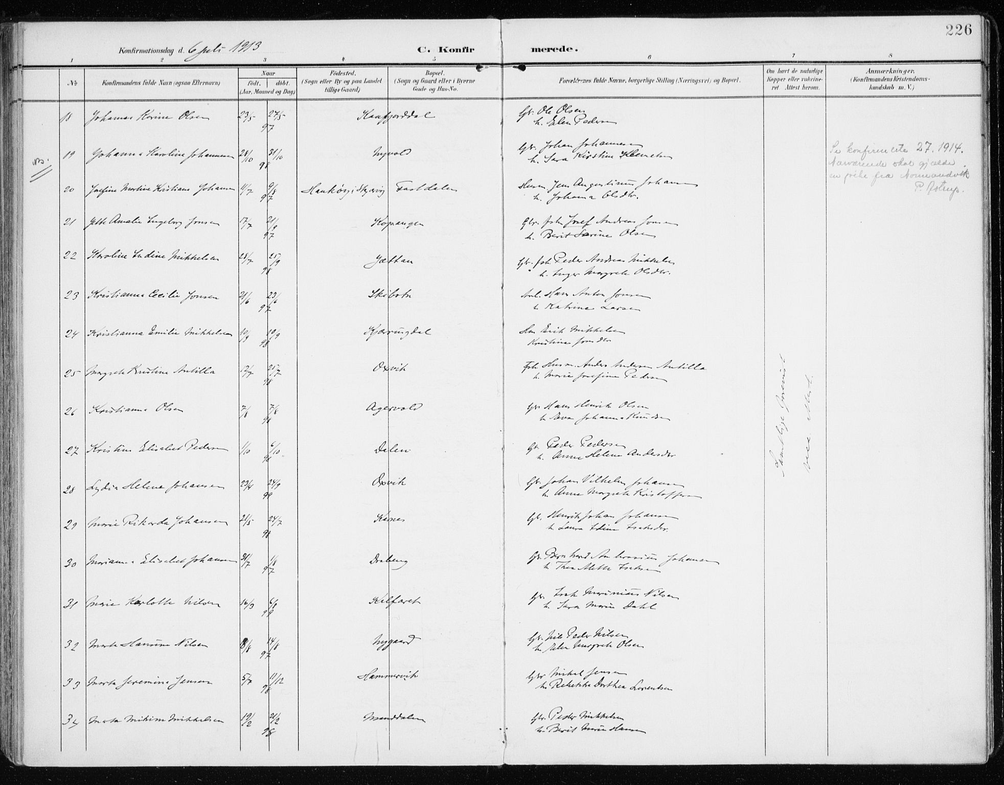 Lyngen sokneprestembete, AV/SATØ-S-1289/H/He/Hea/L0011kirke: Parish register (official) no. 11, 1903-1913, p. 226