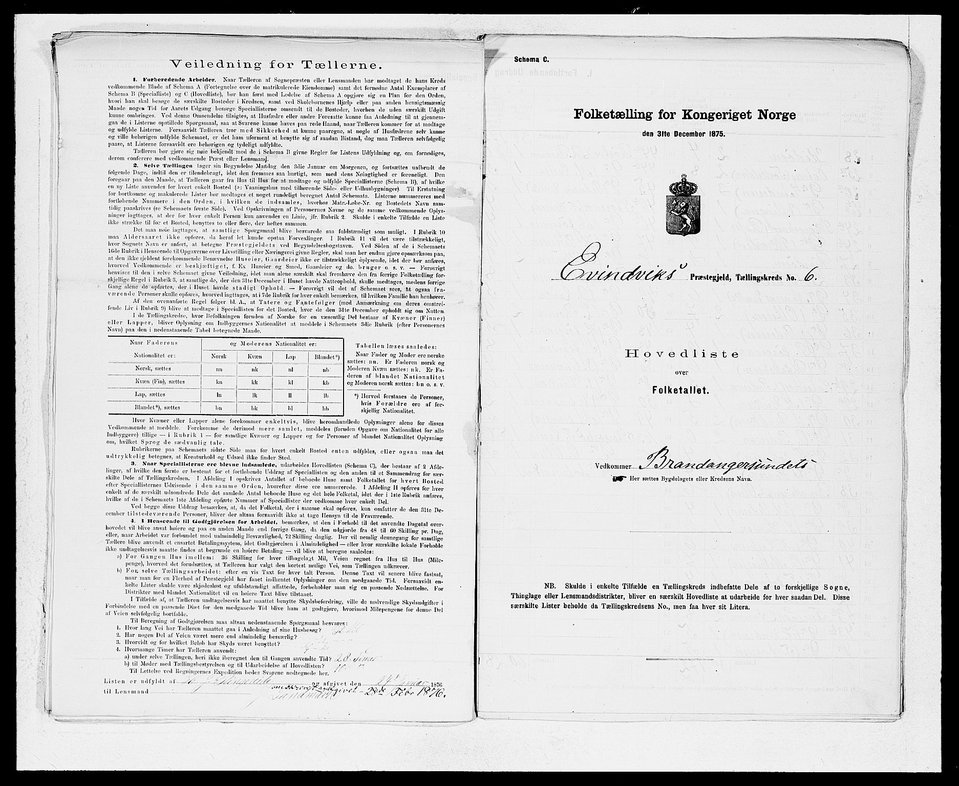 SAB, 1875 census for 1411P Eivindvik, 1875, p. 12