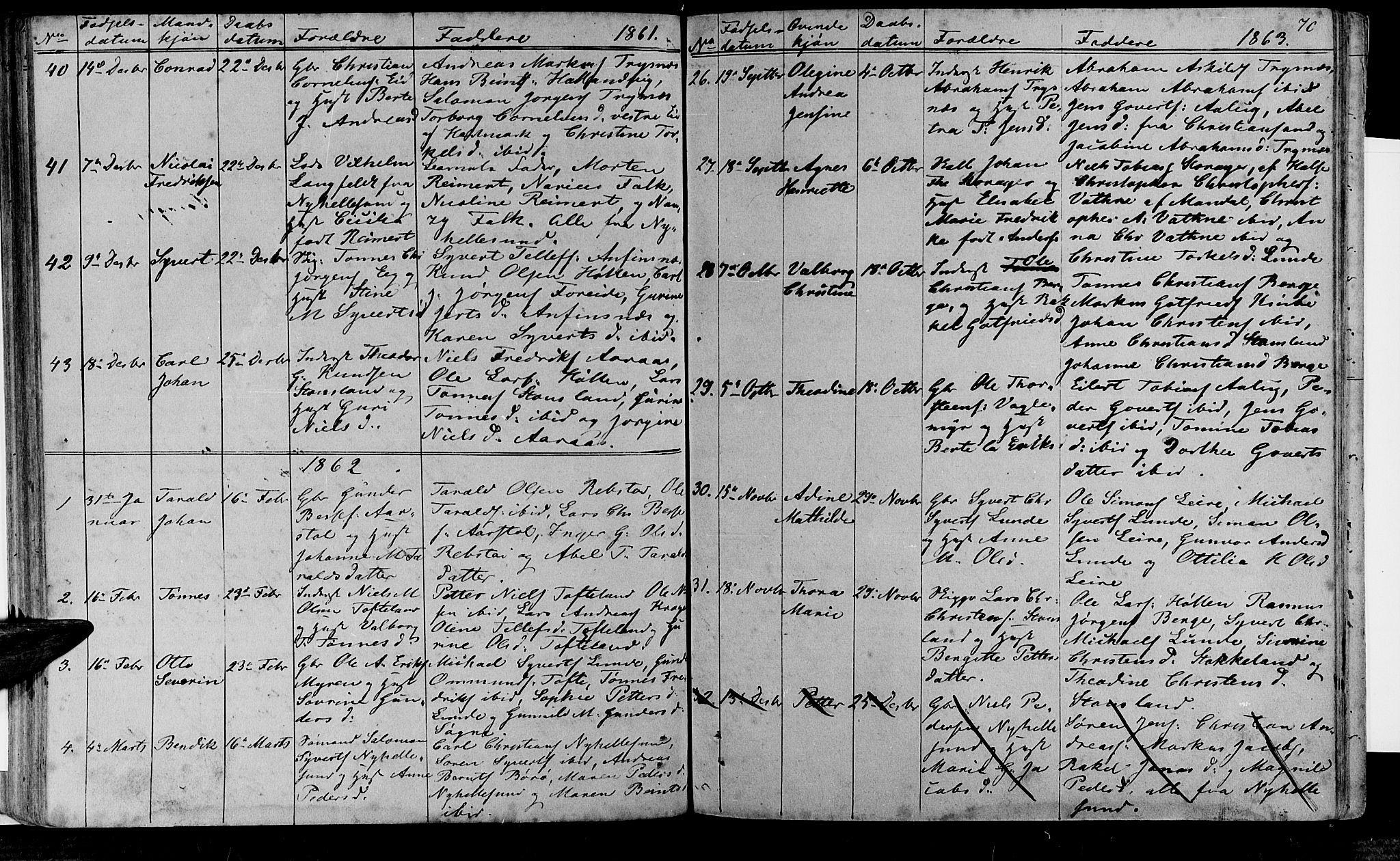 Søgne sokneprestkontor, AV/SAK-1111-0037/F/Fb/Fbb/L0003: Parish register (copy) no. B 3, 1848-1864, p. 70