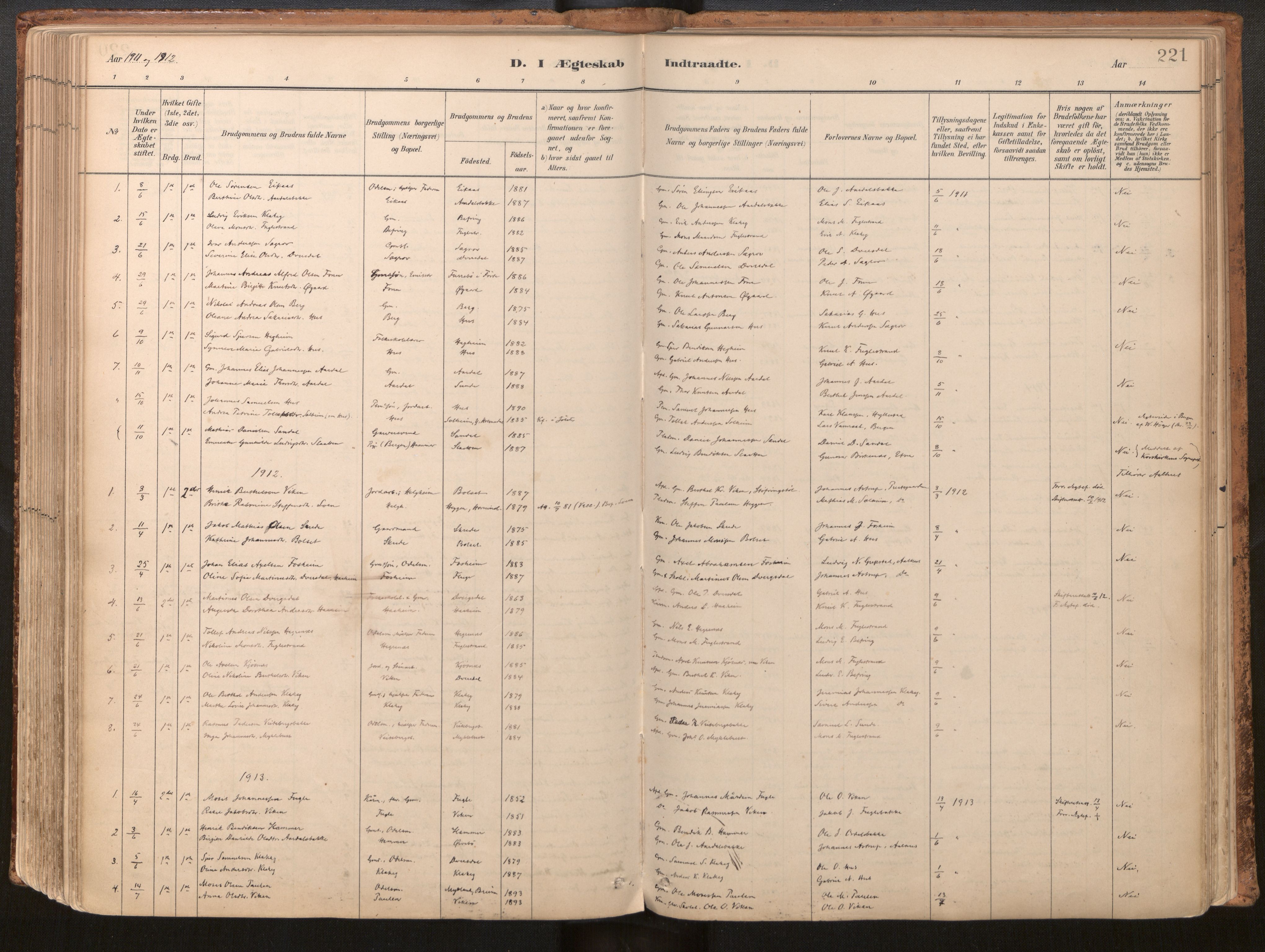 Jølster sokneprestembete, SAB/A-80701/H/Haa/Haac/L0001: Parish register (official) no. C 1, 1882-1928, p. 221