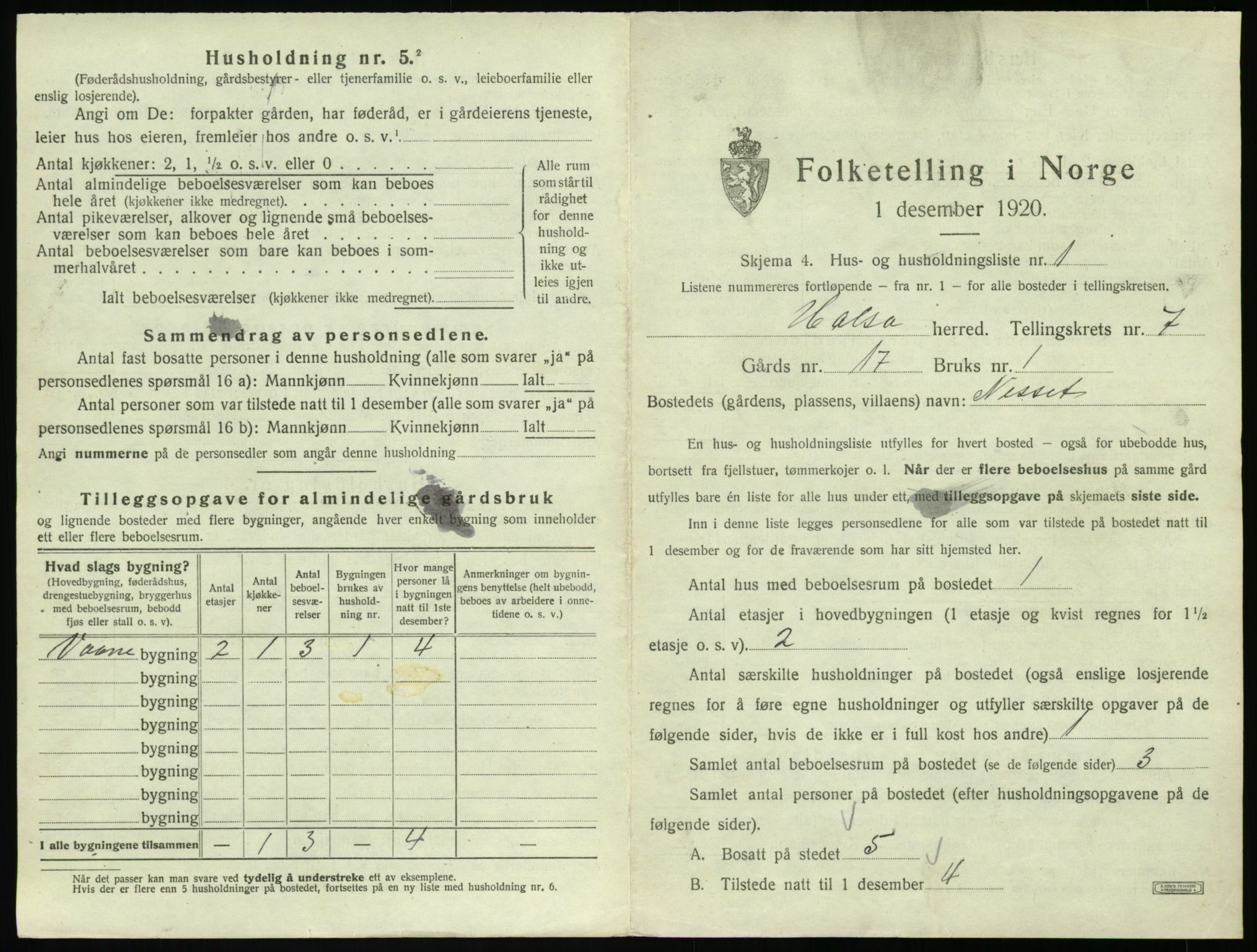 SAT, 1920 census for Halsa, 1920, p. 380