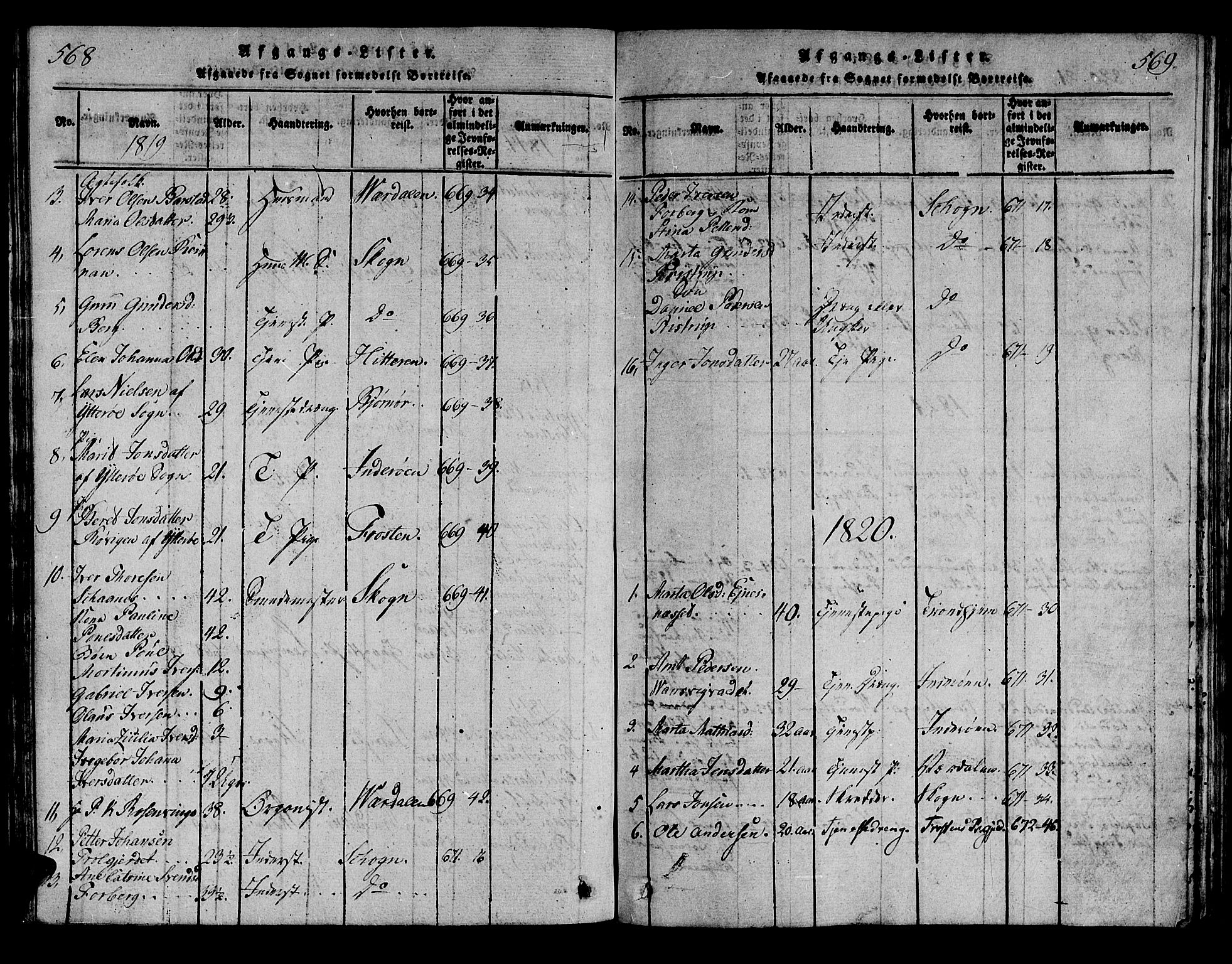 Ministerialprotokoller, klokkerbøker og fødselsregistre - Nord-Trøndelag, SAT/A-1458/722/L0217: Parish register (official) no. 722A04, 1817-1842, p. 568-569