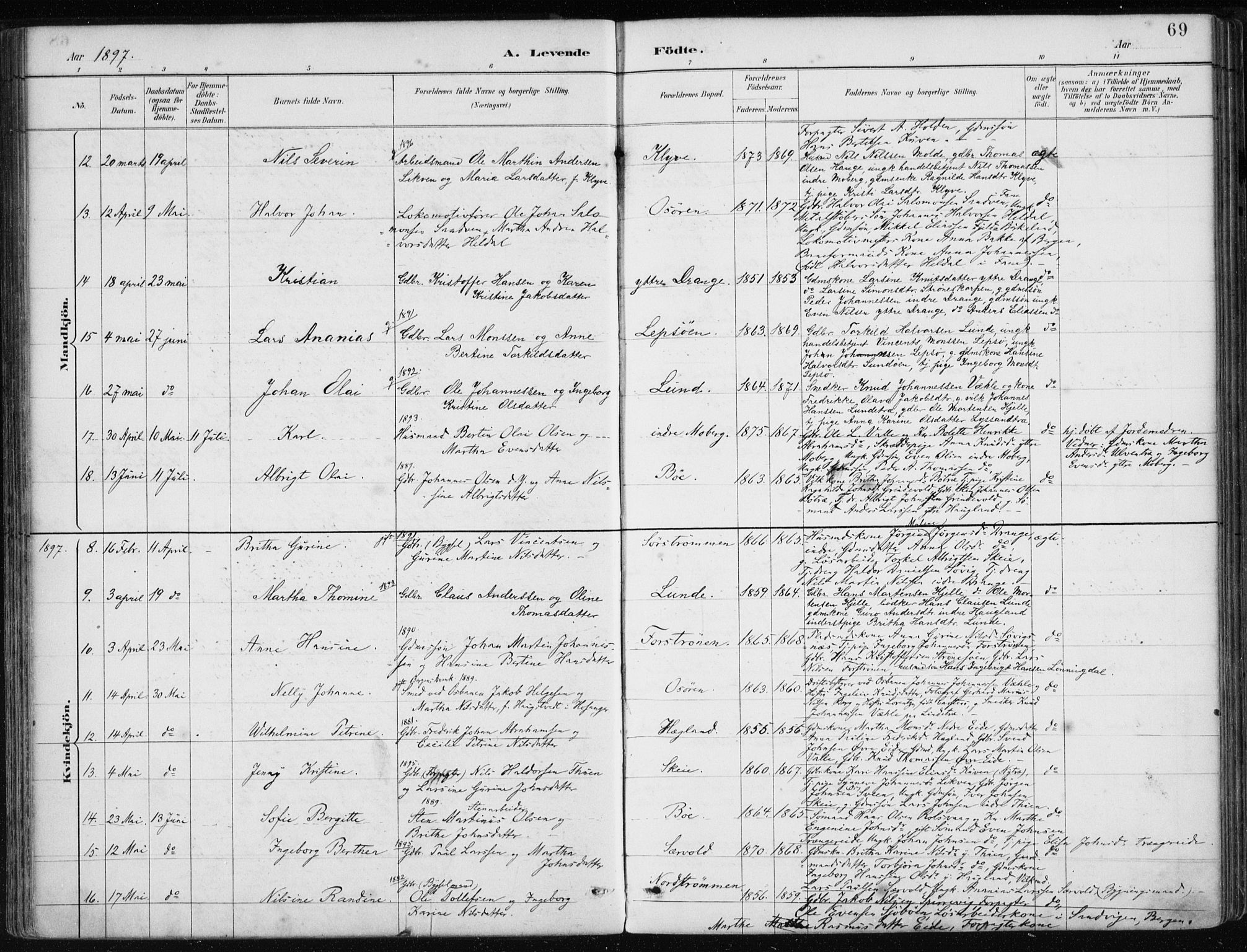 Os sokneprestembete, SAB/A-99929: Parish register (official) no. B 1, 1885-1902, p. 69