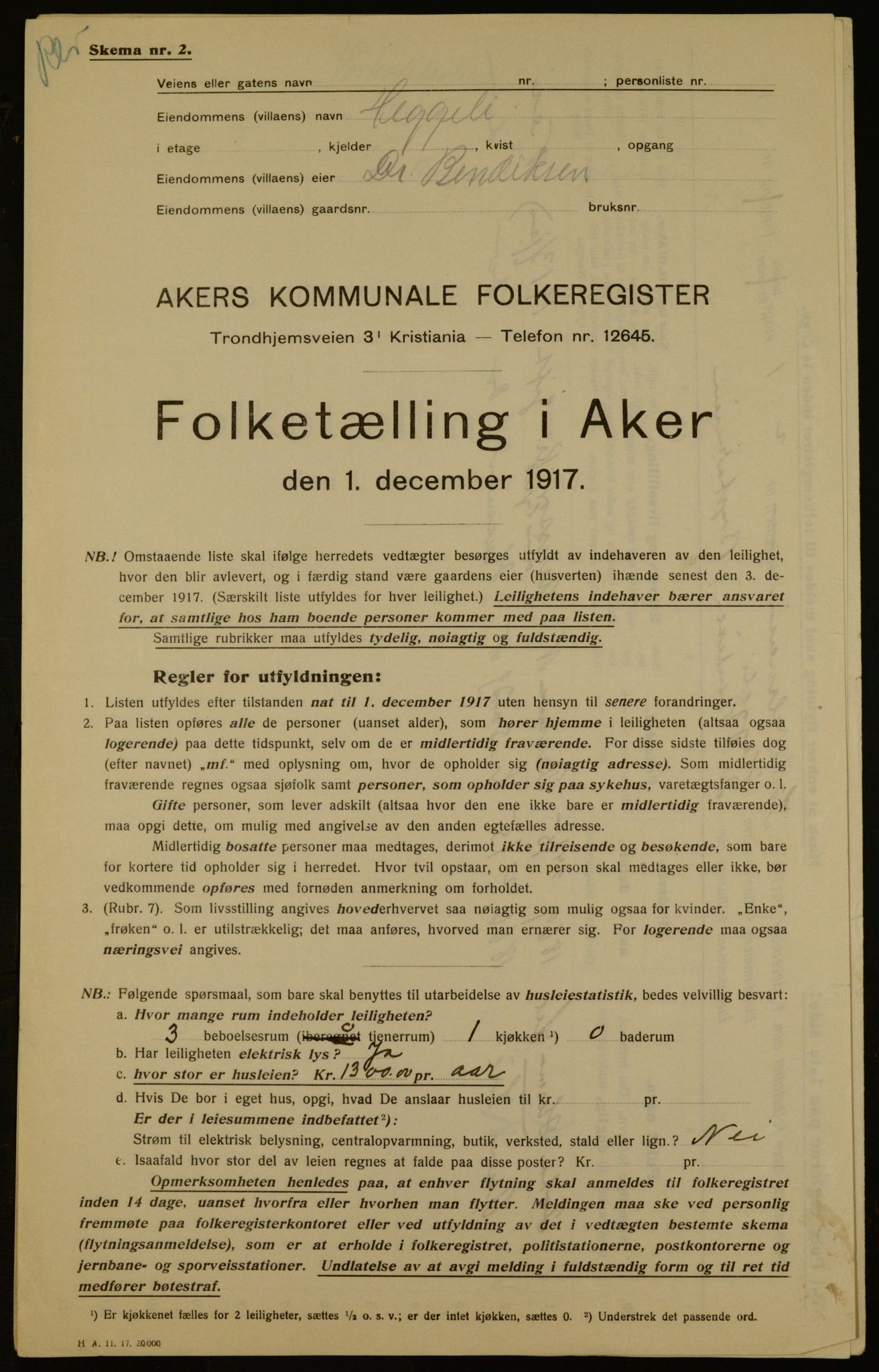 OBA, Municipal Census 1917 for Aker, 1917, p. 15