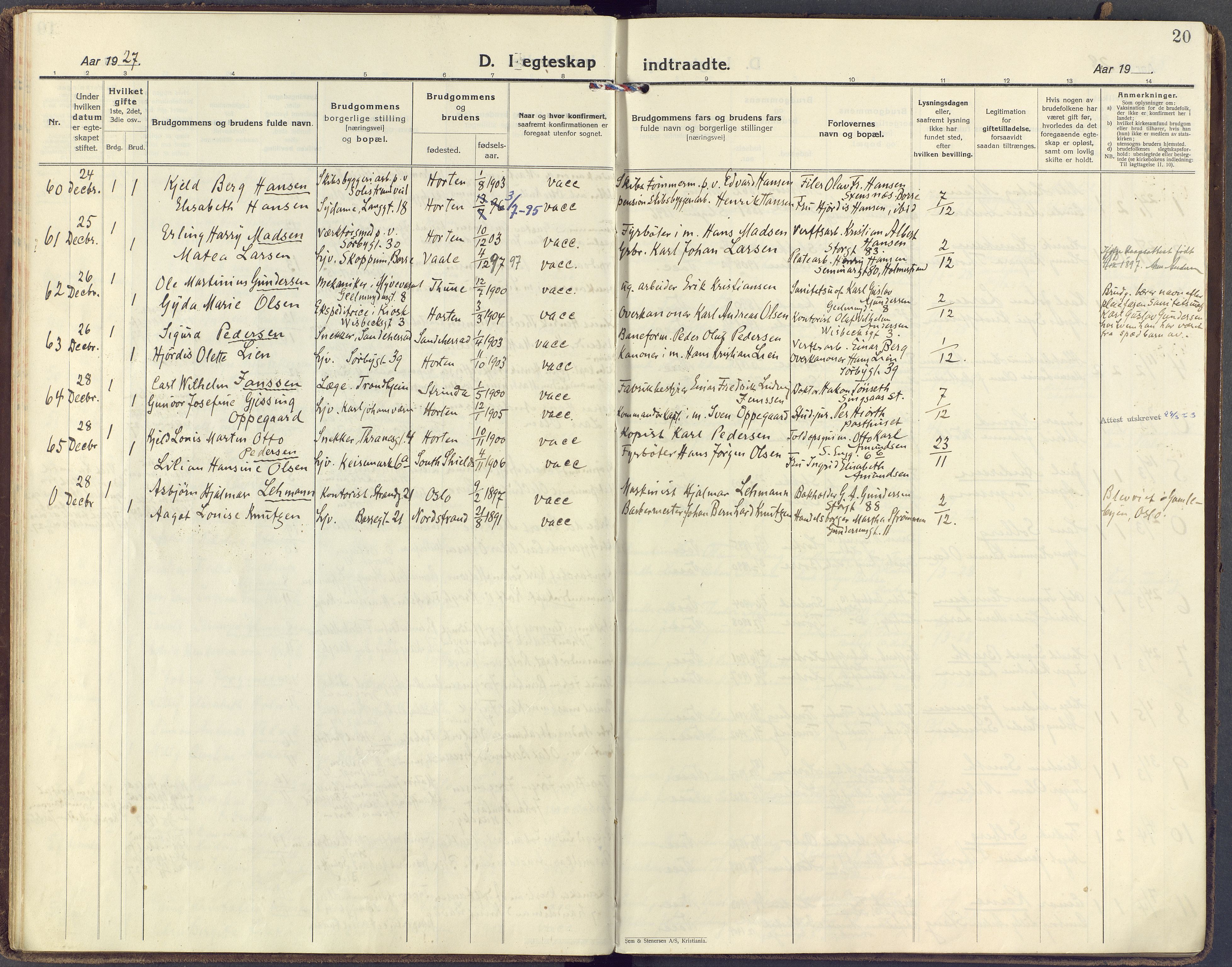 Horten kirkebøker, AV/SAKO-A-348/F/Fa/L0009: Parish register (official) no. 9, 1925-1936, p. 20