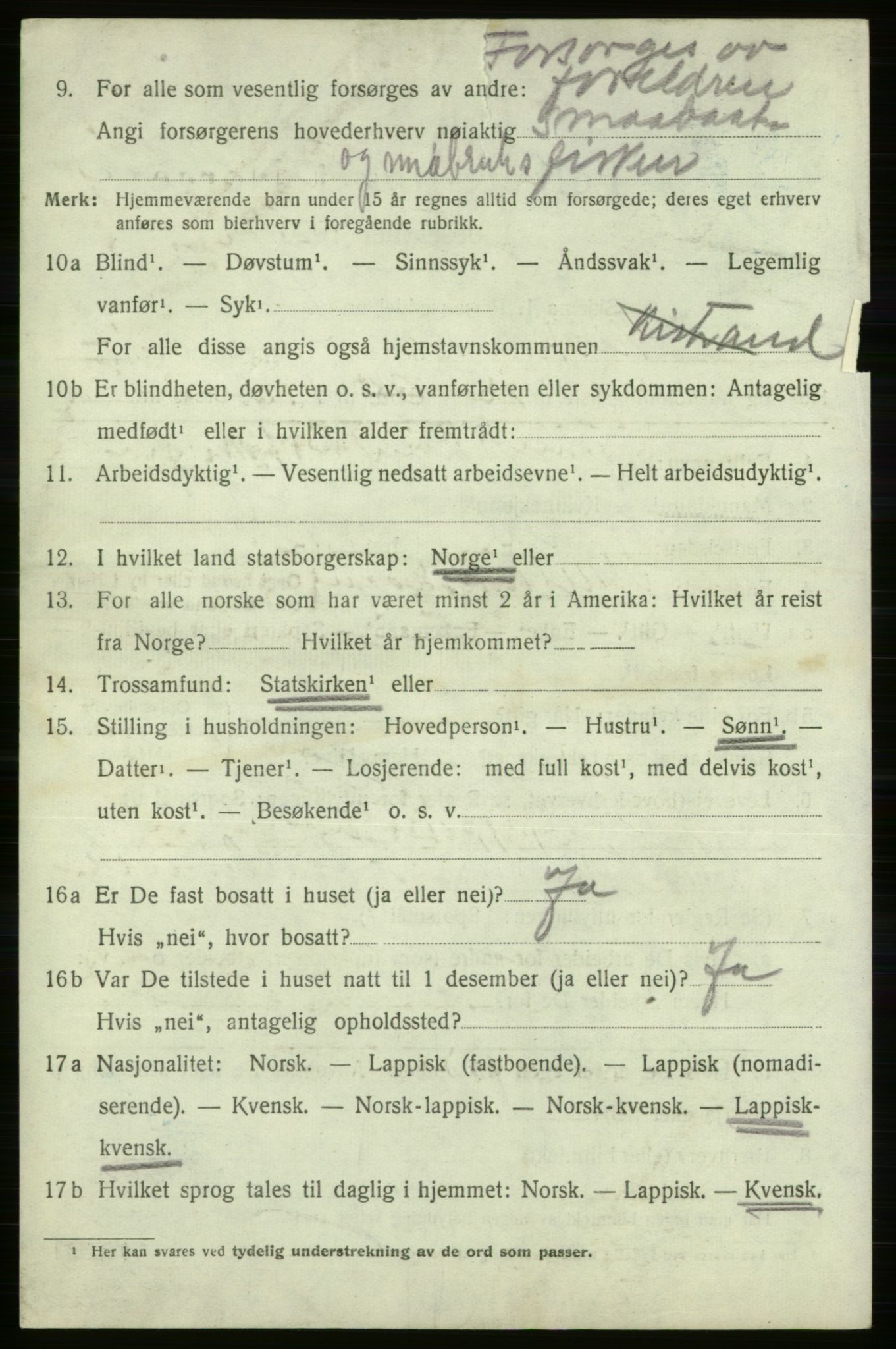 SATØ, 1920 census for Kistrand, 1920, p. 4407