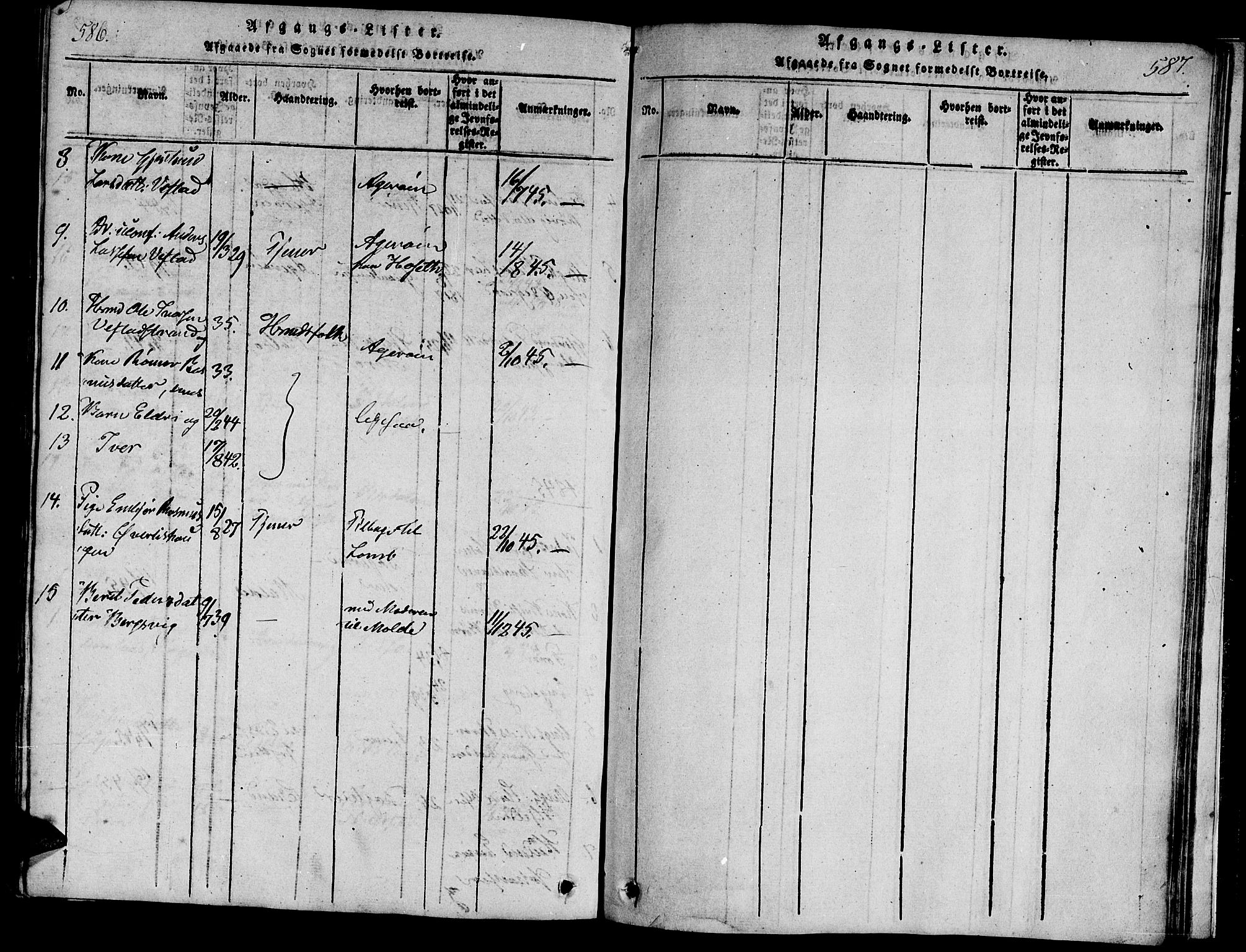 Ministerialprotokoller, klokkerbøker og fødselsregistre - Møre og Romsdal, SAT/A-1454/547/L0602: Parish register (official) no. 547A04, 1818-1845, p. 586-587