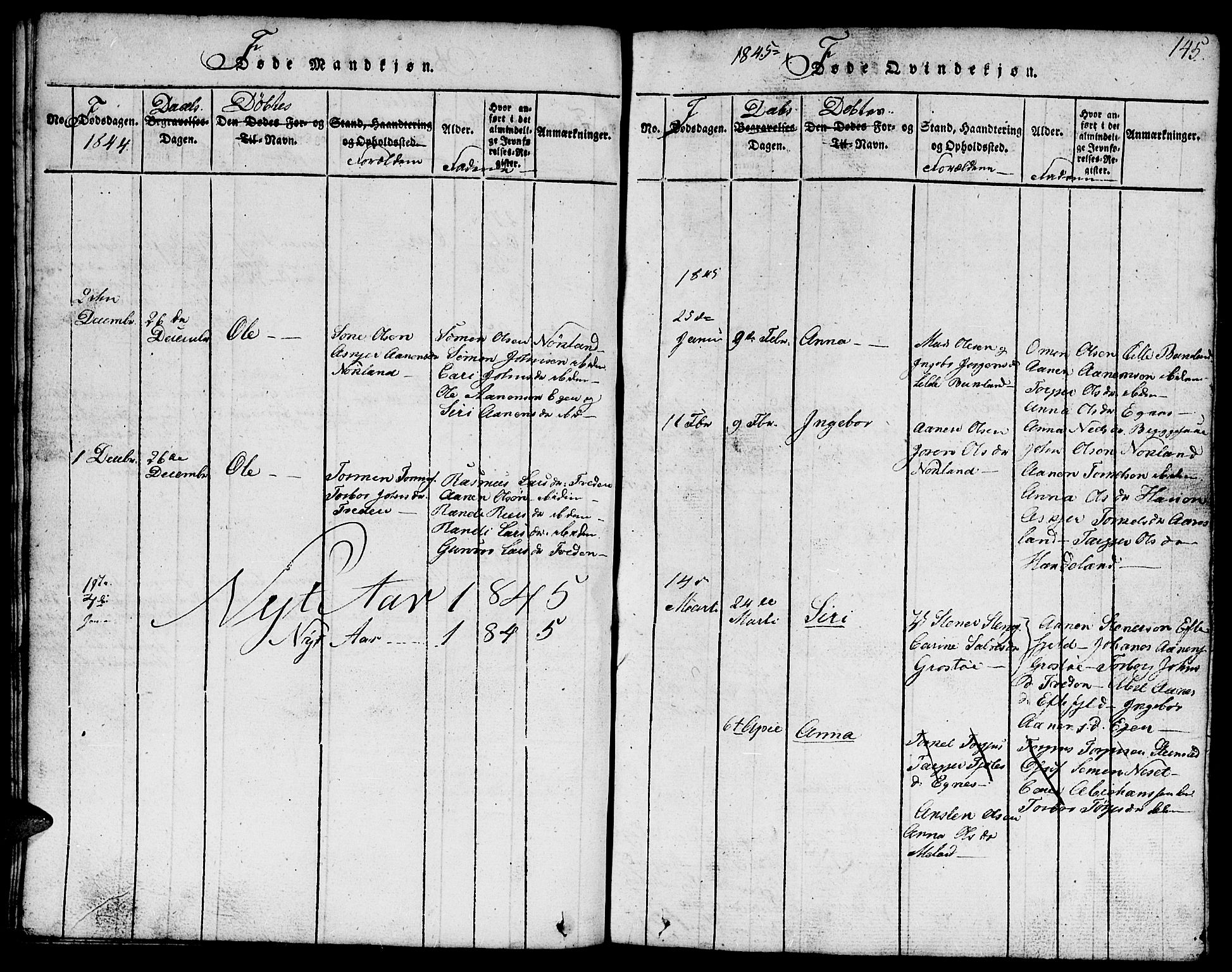 Hægebostad sokneprestkontor, AV/SAK-1111-0024/F/Fb/Fbb/L0001: Parish register (copy) no. B 1, 1816-1850, p. 145